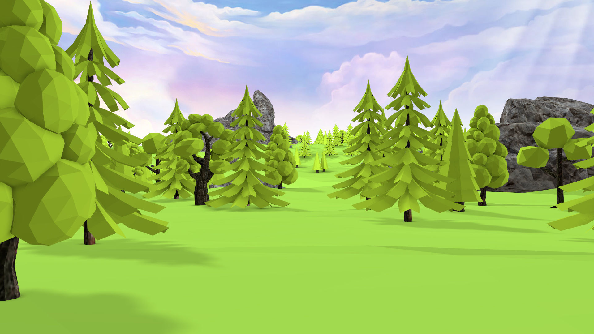 Landscape LowPoly 3D Model with trees and rocks Low-poly 3D model_1
