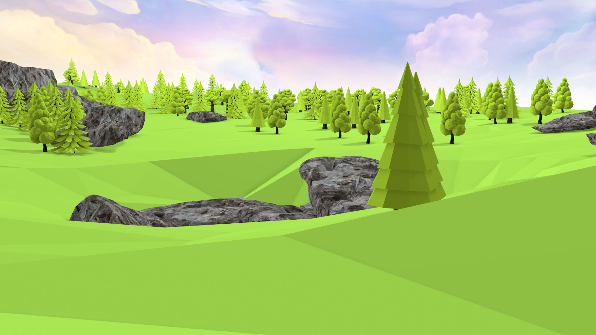 Landscape LowPoly 3D Model with trees and rocks Low-poly 3D model_7