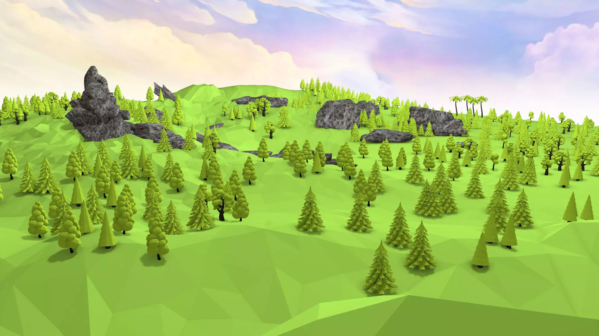 Landscape LowPoly 3D Model with trees and rocks Low-poly 3D model_0