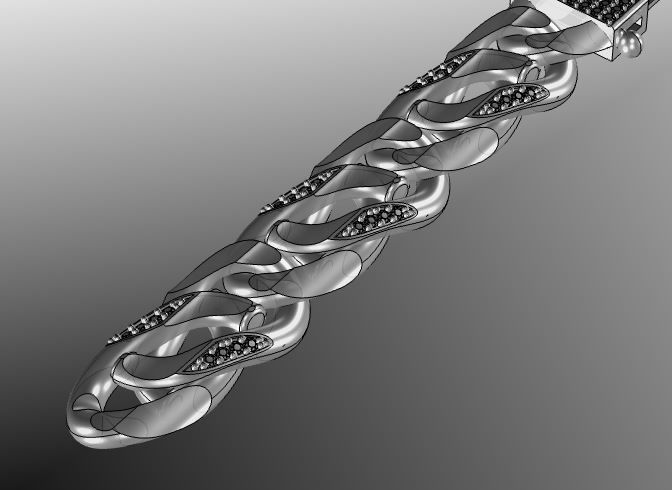 cuban chain diamond gold silver k001 new Stl 3D model_5