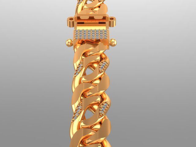 cuban chain diamond gold silver k001 new Stl 3D model_1