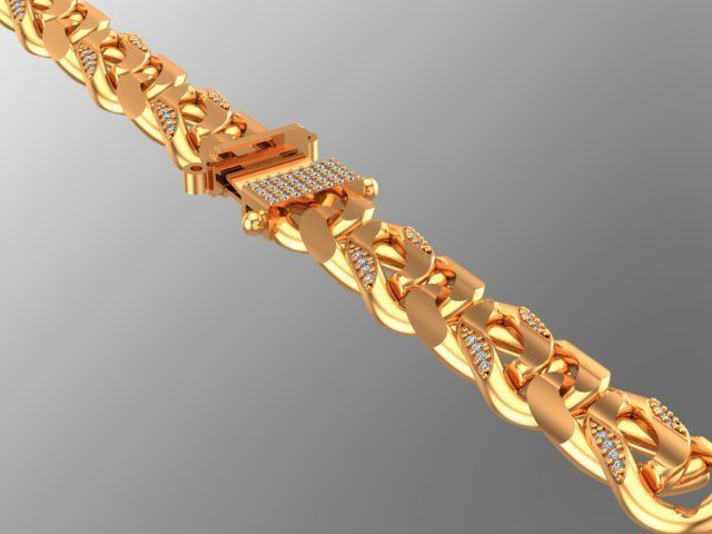 cuban chain diamond gold silver k001 new Stl 3D model_7