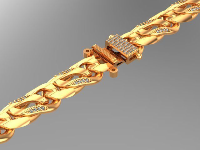 cuban chain diamond gold silver k001 new Stl 3D model_2