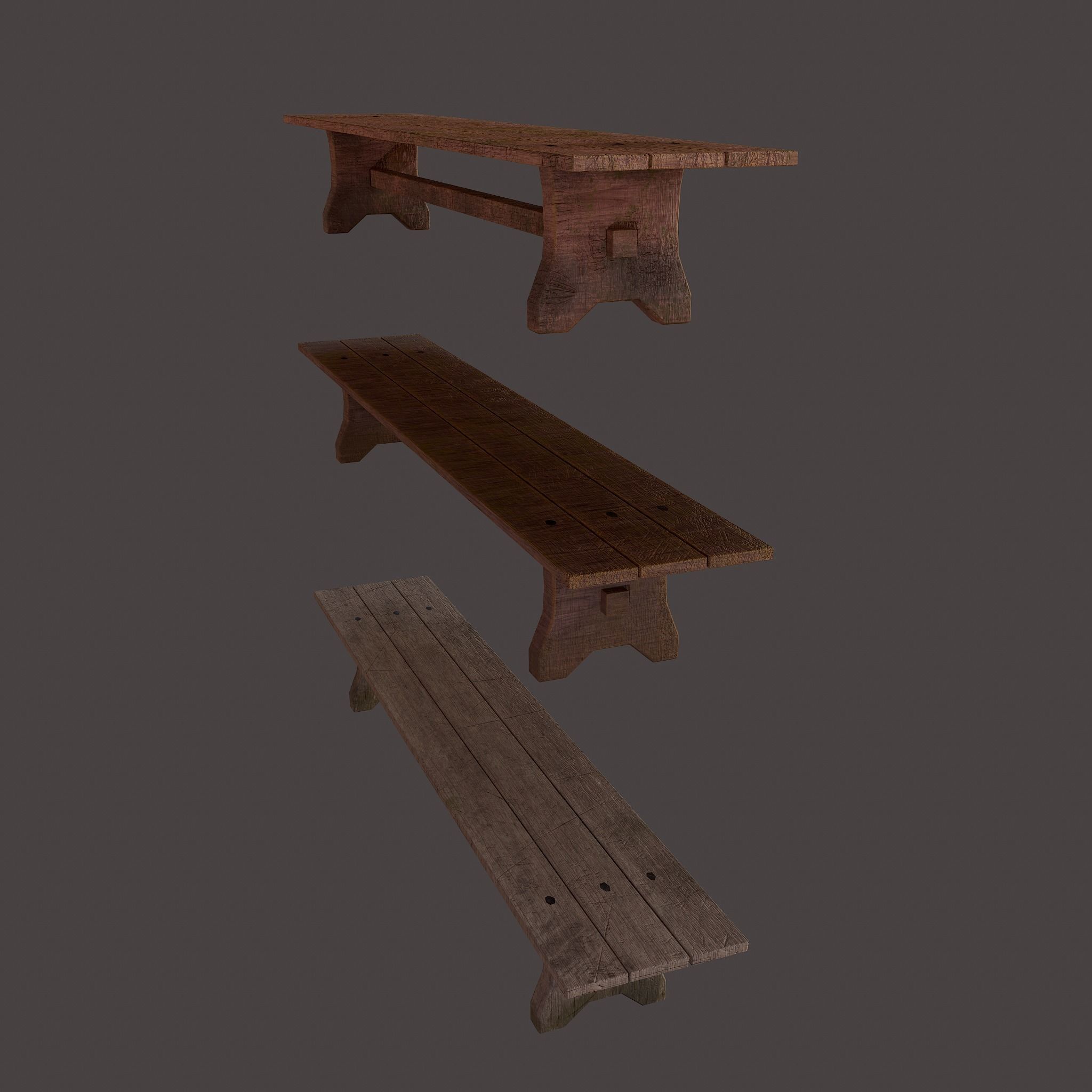 Wooden Bench Free low-poly 3D model_6
