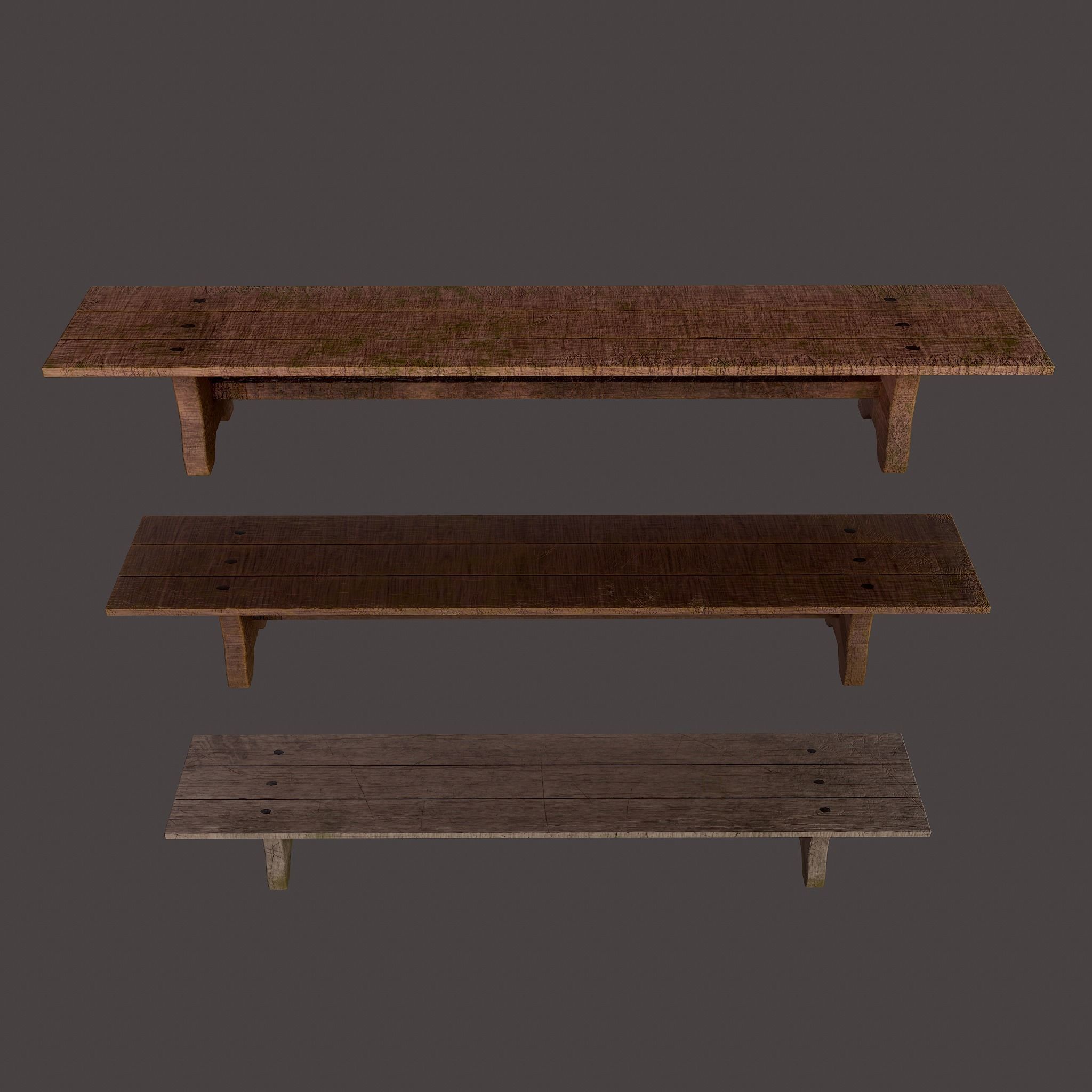 Wooden Bench Free low-poly 3D model_3