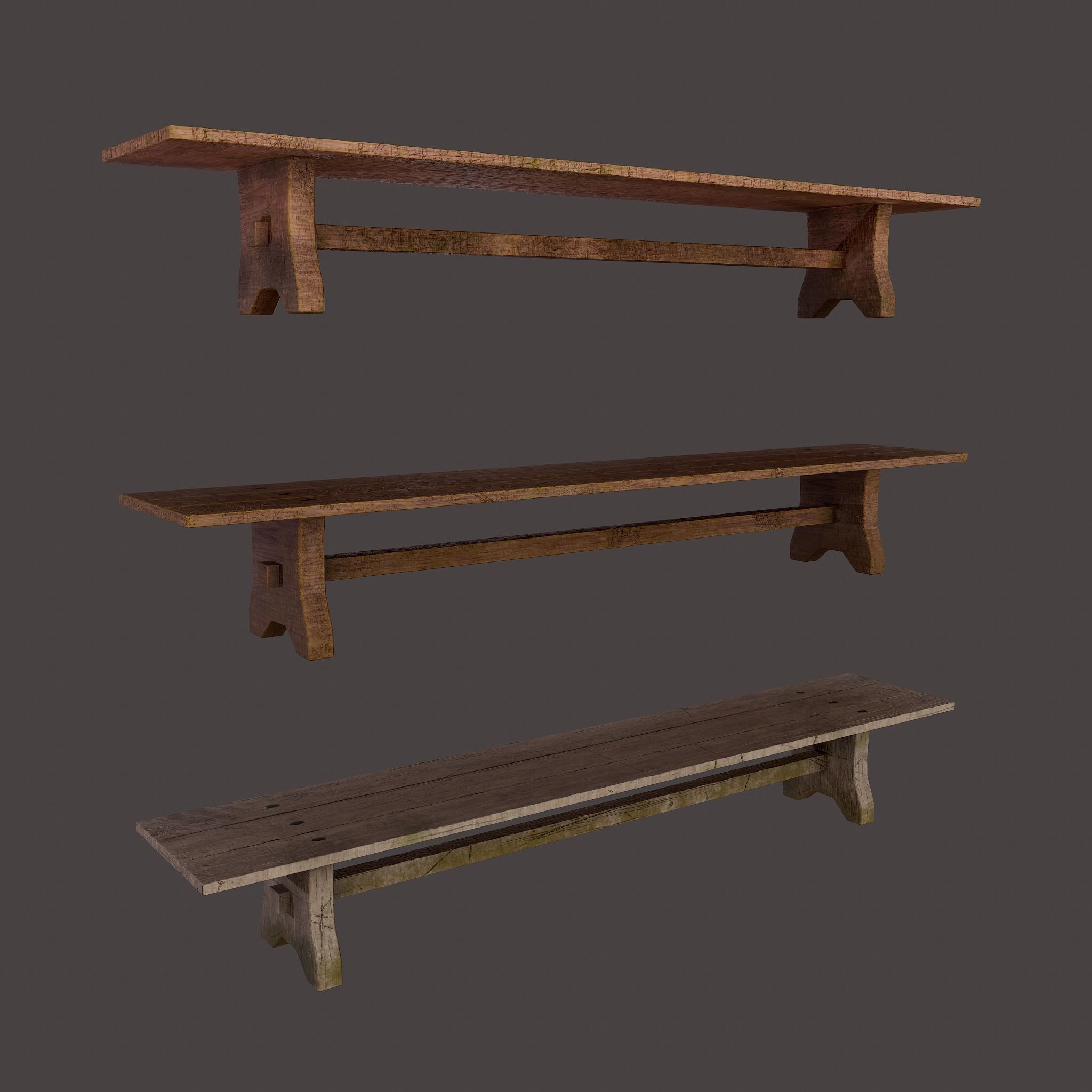 Wooden Bench Free low-poly 3D model_7