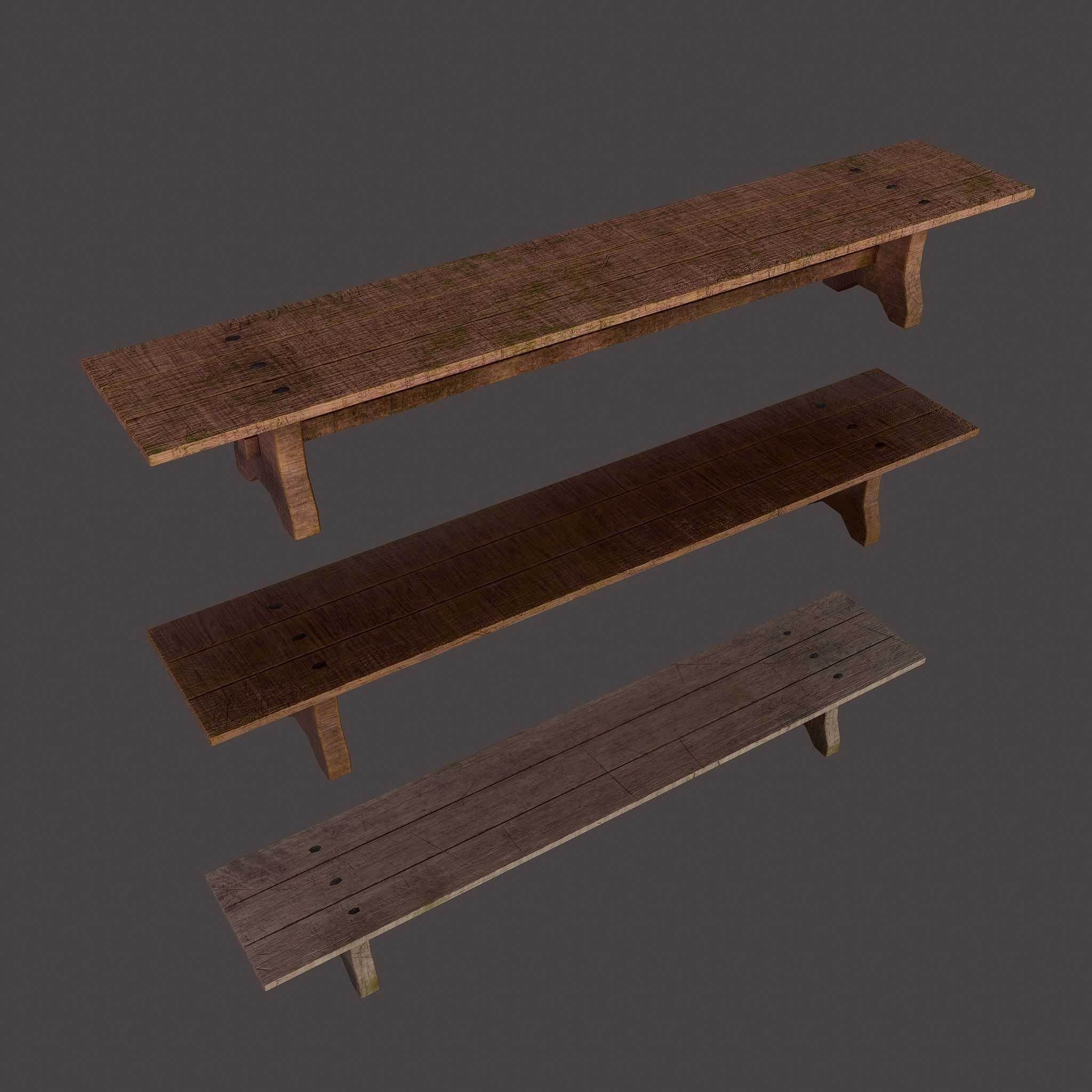 Wooden Bench Free low-poly 3D model_4