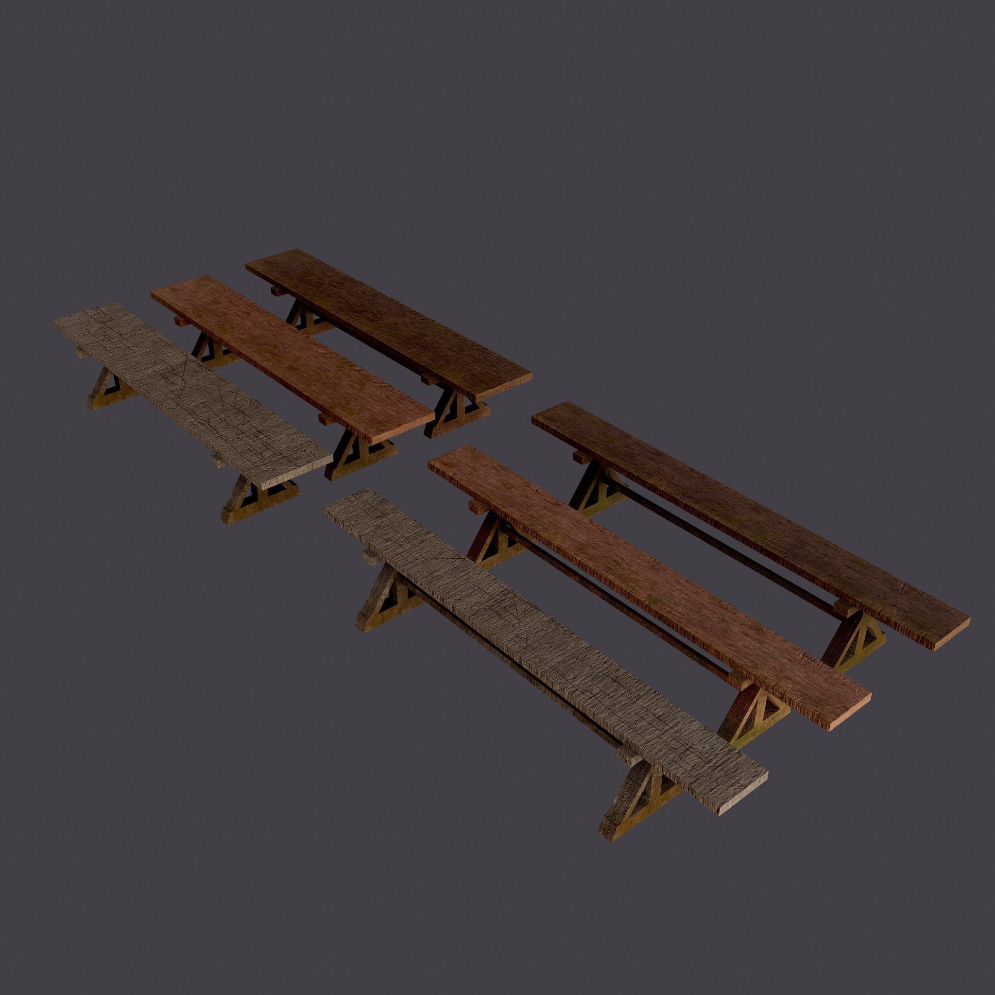 Wooden Tables Wide and Thin Free low-poly 3D model_5