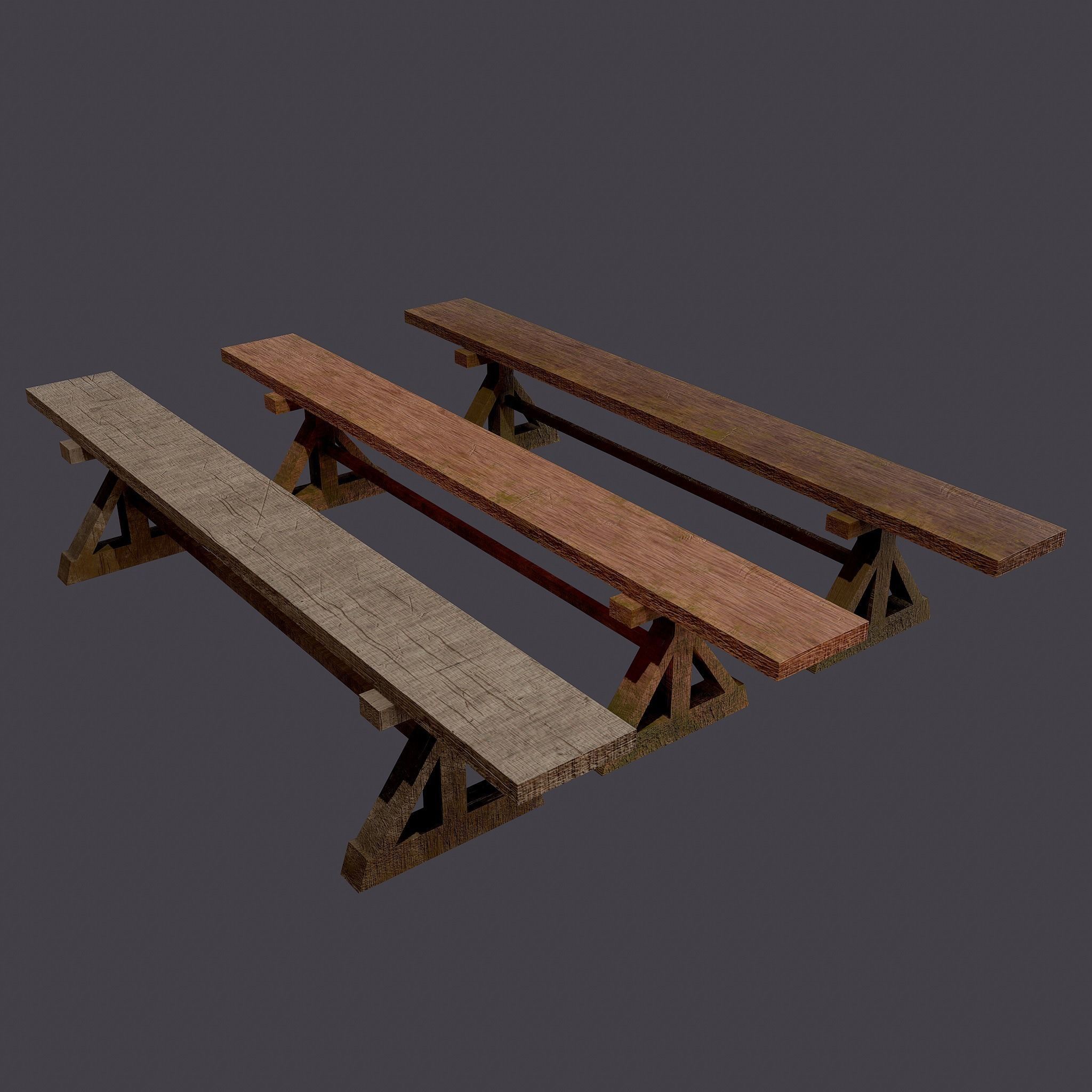Wooden Tables Wide and Thin Free low-poly 3D model_10