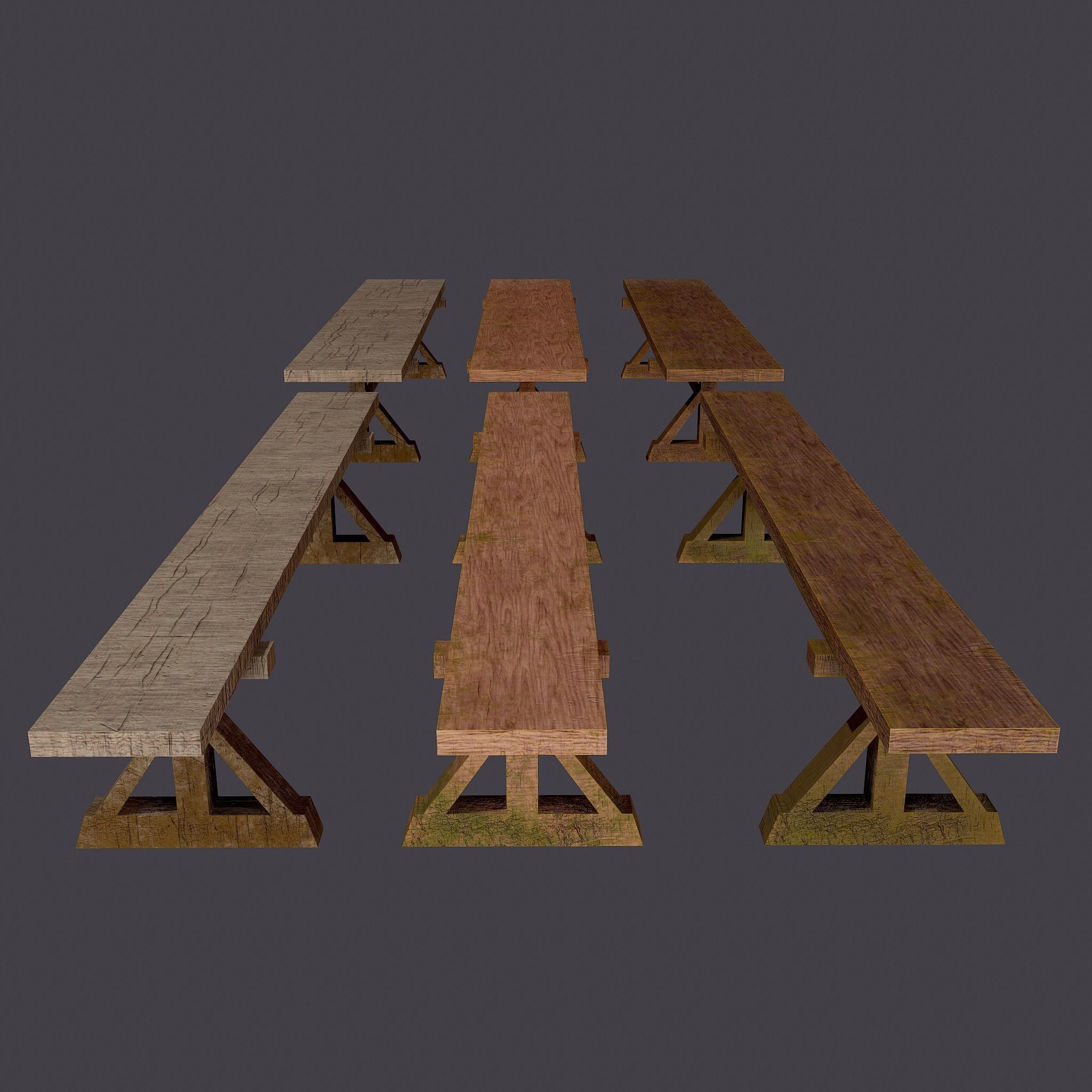 Wooden Tables Wide and Thin Free low-poly 3D model_6
