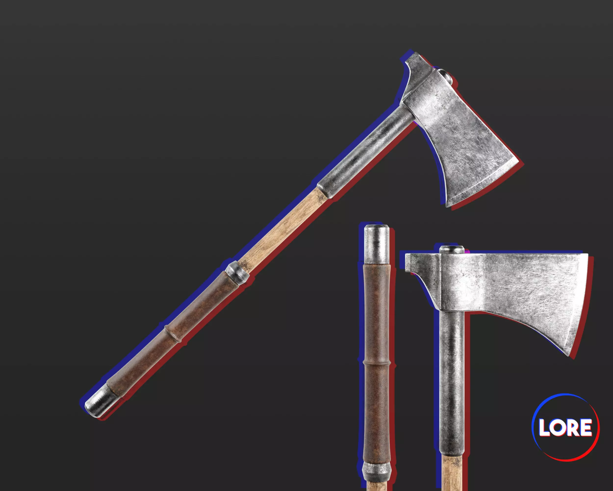 Medieval Knightly Weapon Axe Low-poly 3D model_0