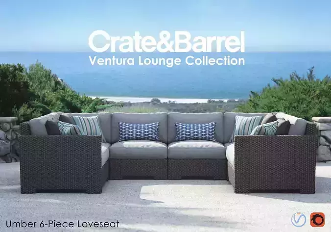 Crate and Barrel Ventura UMBER 6-Piece Loveseat