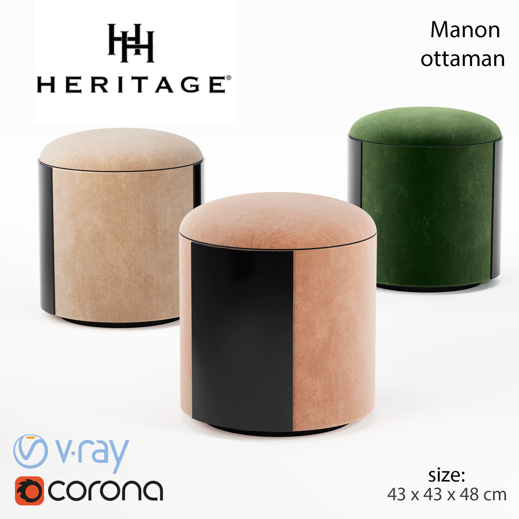 Manon Heritage Storage Stool ottaman 3D model_1