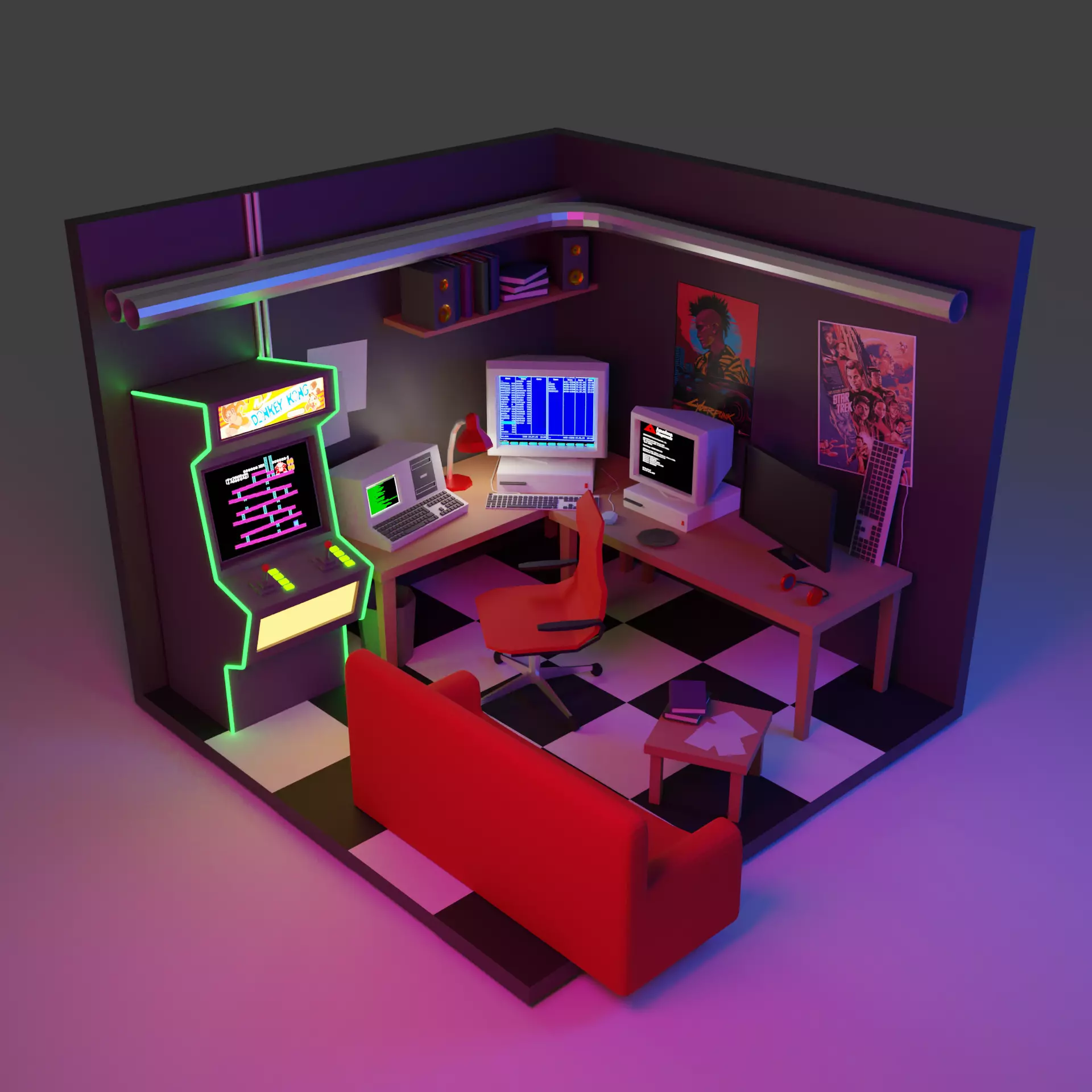 80s hackers room Low-poly 3D model_0