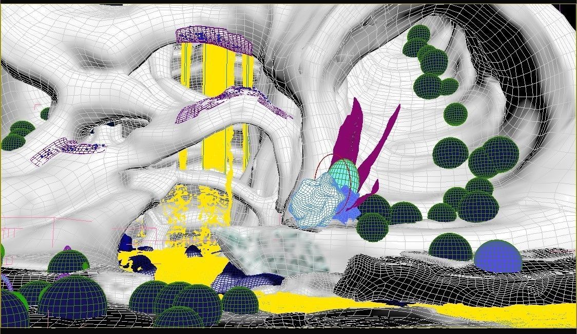 Magic night cave  waterfall energy flower and shells 3D model_3