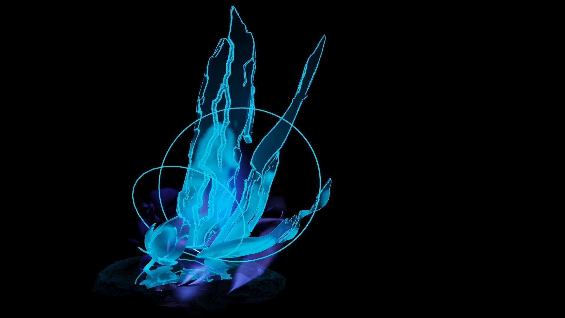 Magic night cave  waterfall energy flower and shells 3D model_4