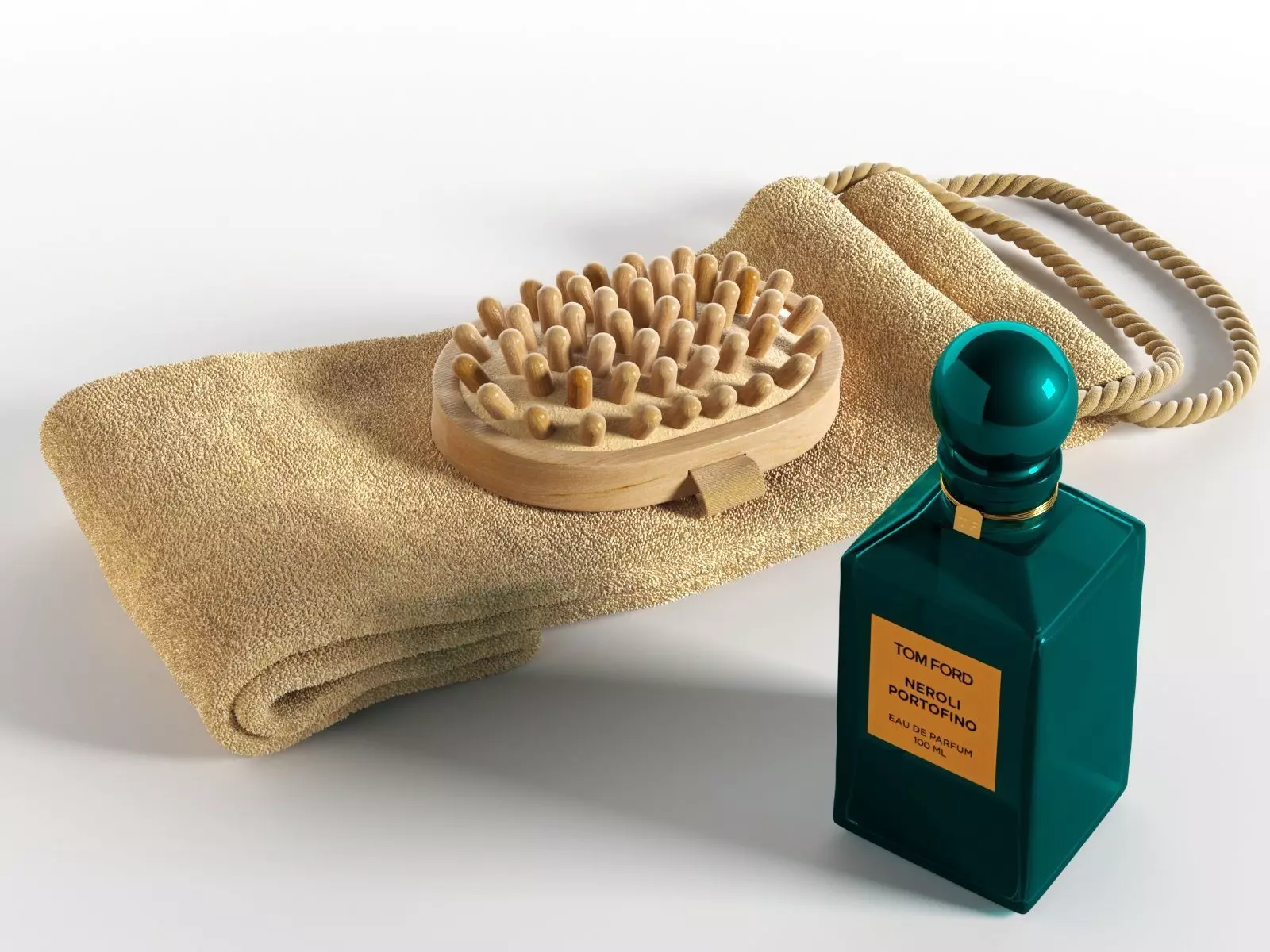 Loofah Strap Massage Brush and Perfume 3D model_0