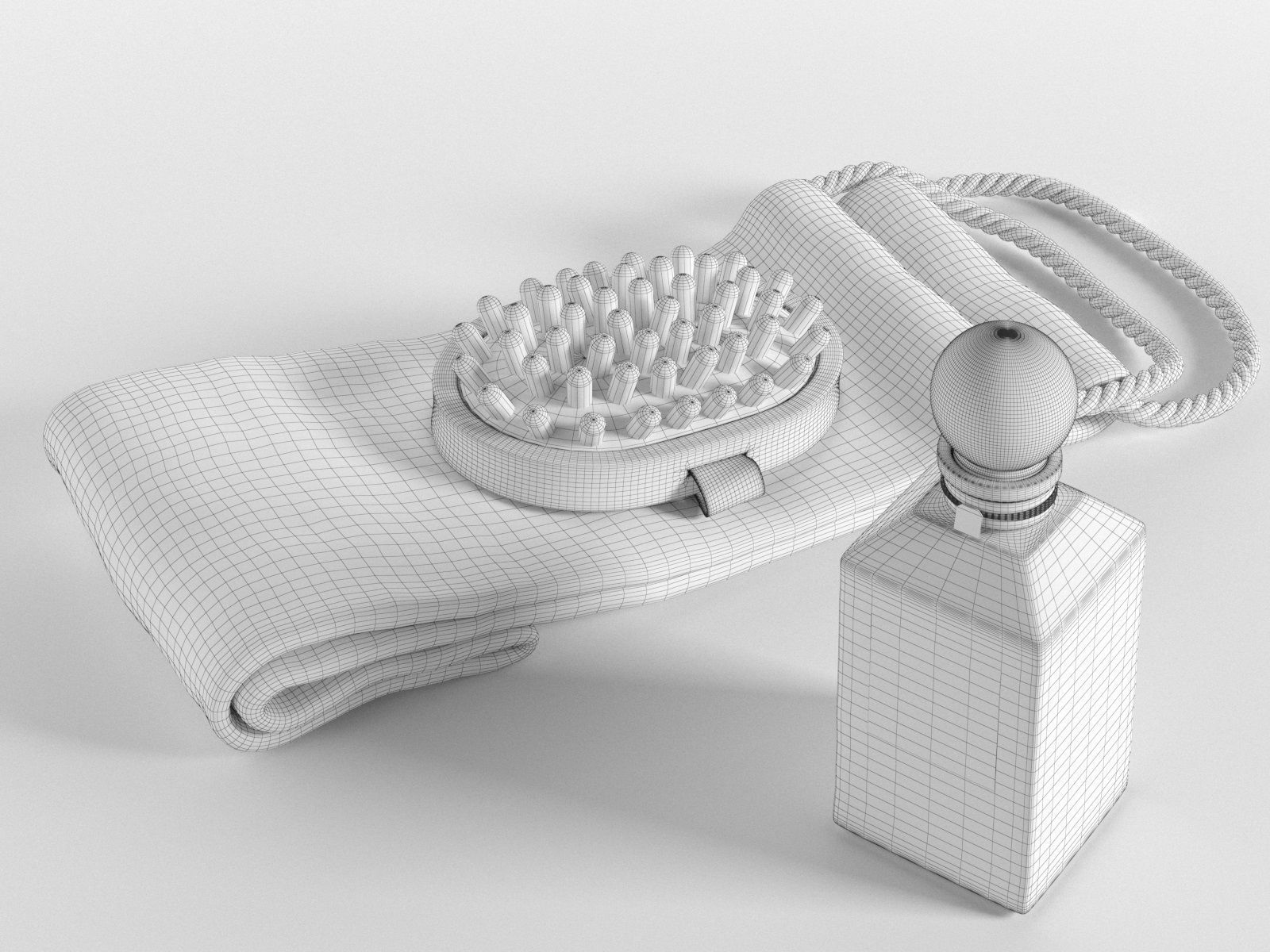 Loofah Strap Massage Brush and Perfume 3D model_3