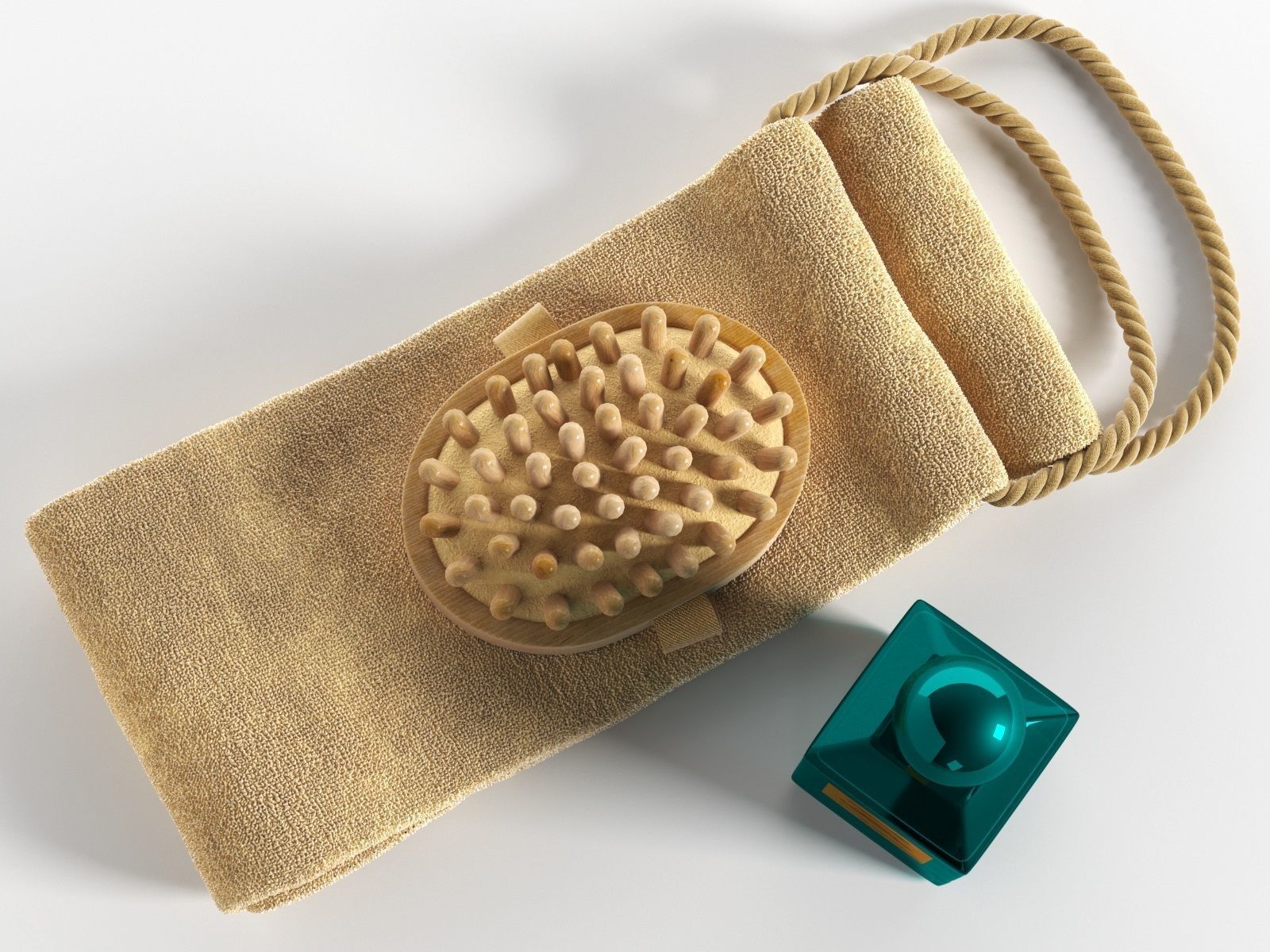 Loofah Strap Massage Brush and Perfume 3D model_1