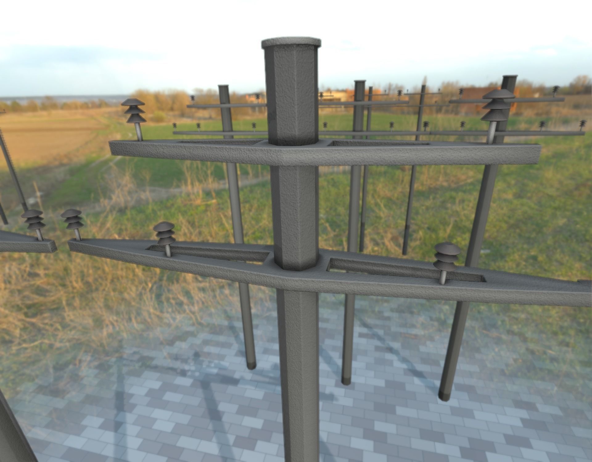 Concrete Electricity Pole without Ladder - Object 055 Low-poly 3D model_33