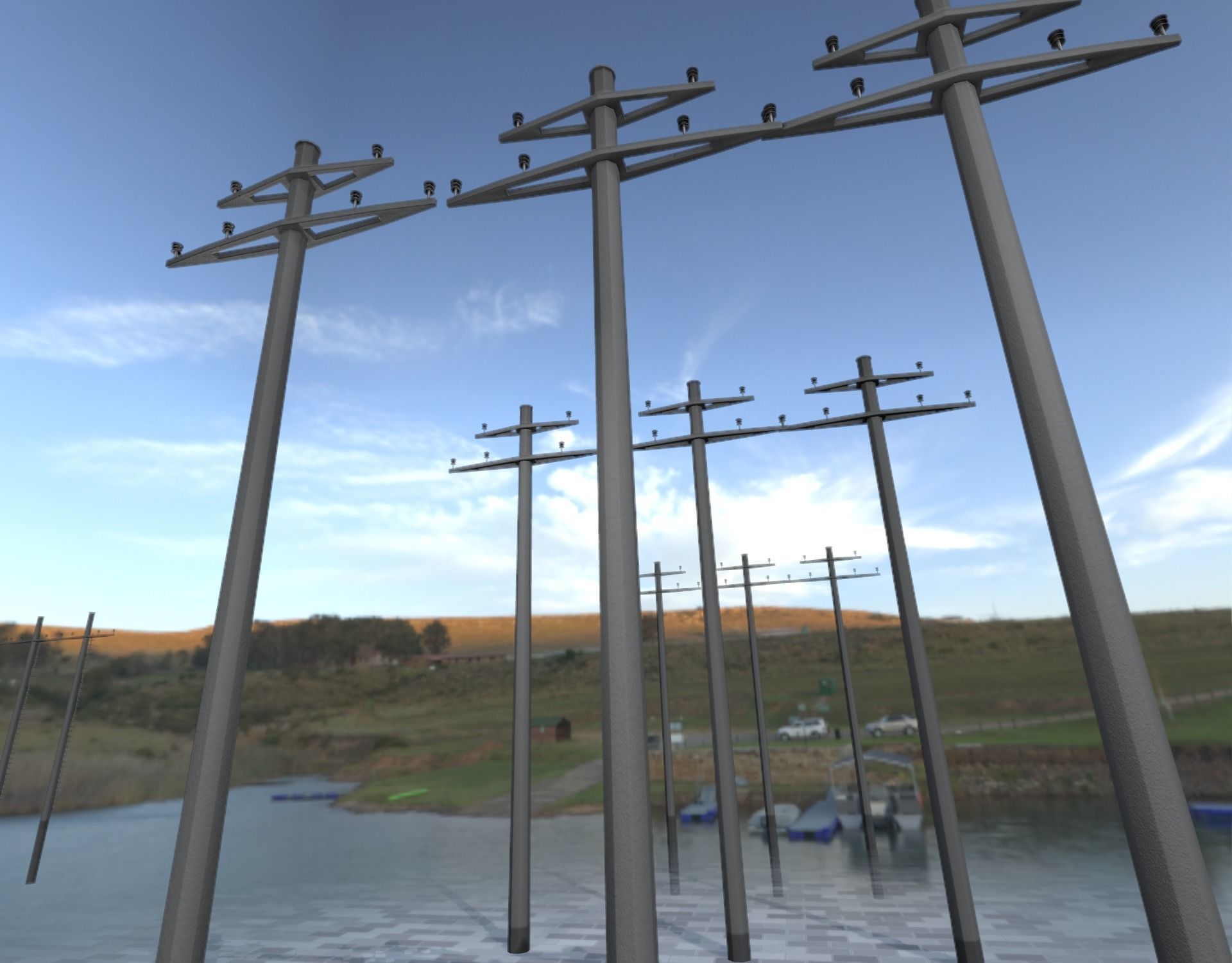 Concrete Electricity Pole without Ladder - Object 055 Low-poly 3D model_32
