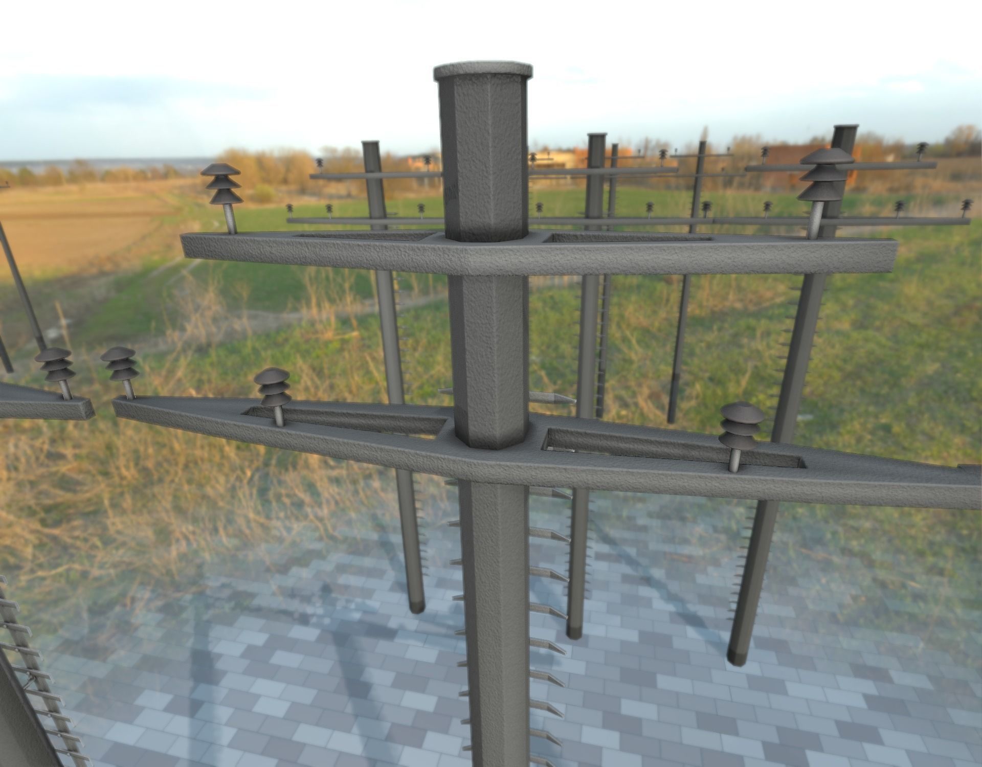 Concrete Electricity Pole with Ladder - Object 056 Low-poly 3D model_34