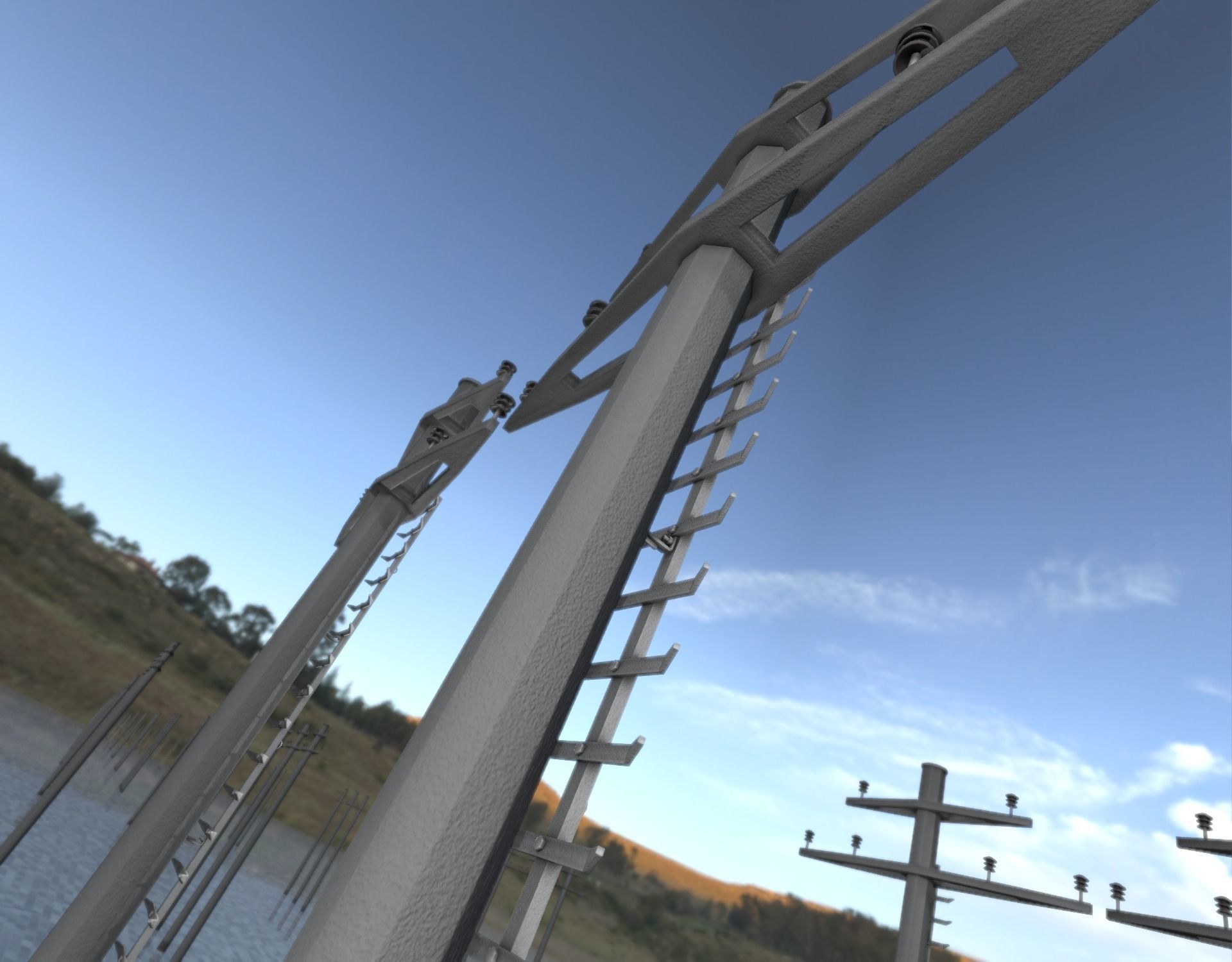 Concrete Electricity Pole with Ladder - Object 056 Low-poly 3D model_25