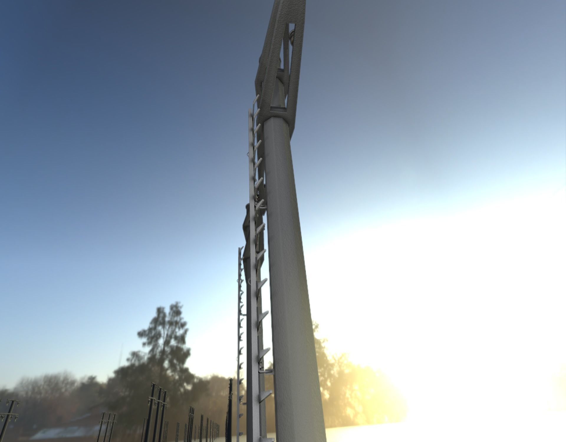 Concrete Electricity Pole with Ladder - Object 056 Low-poly 3D model_45