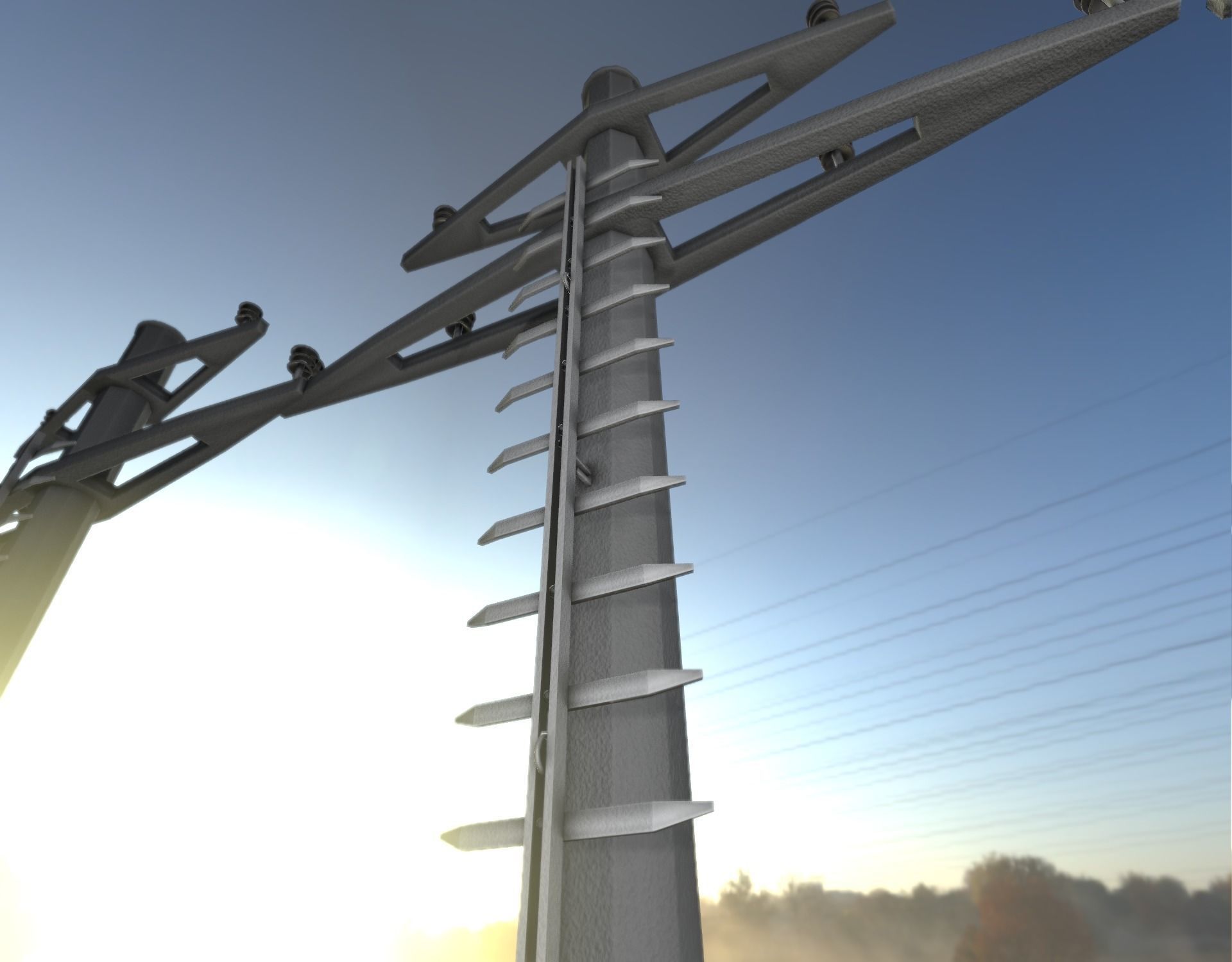 Concrete Electricity Pole with Ladder - Object 056 Low-poly 3D model_24