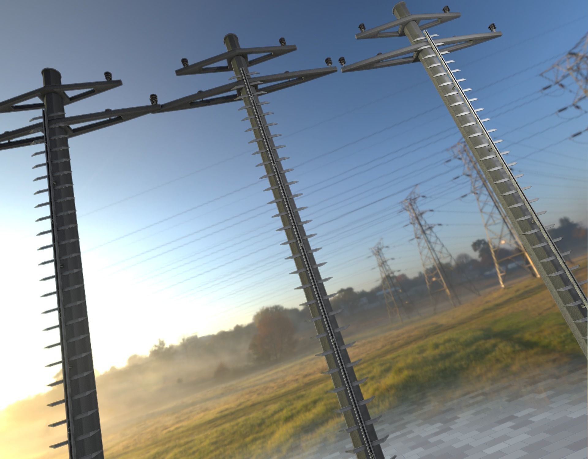 Concrete Electricity Pole with Ladder - Object 056 Low-poly 3D model_2