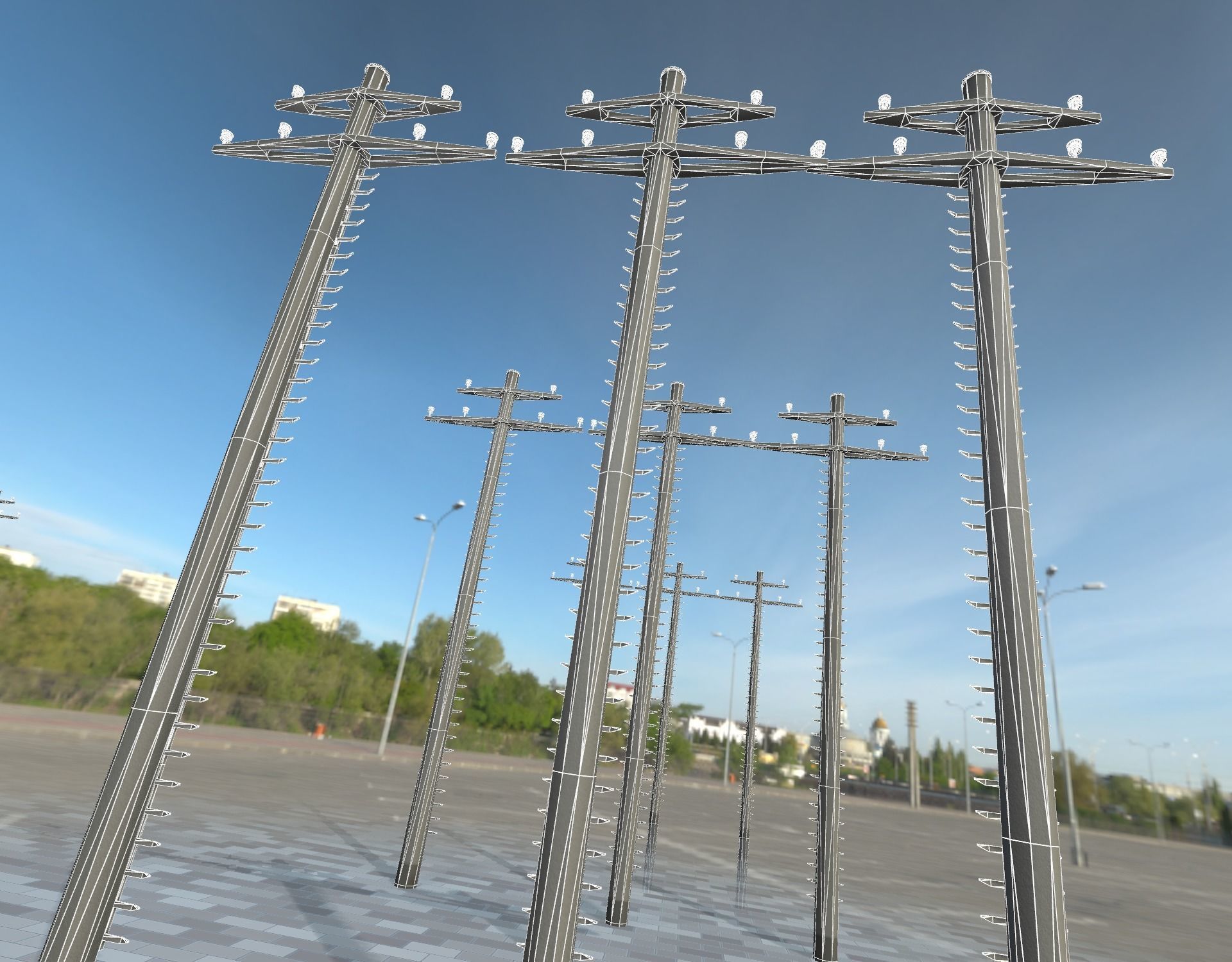 Concrete Electricity Pole with Ladder - Object 056 Low-poly 3D model_11
