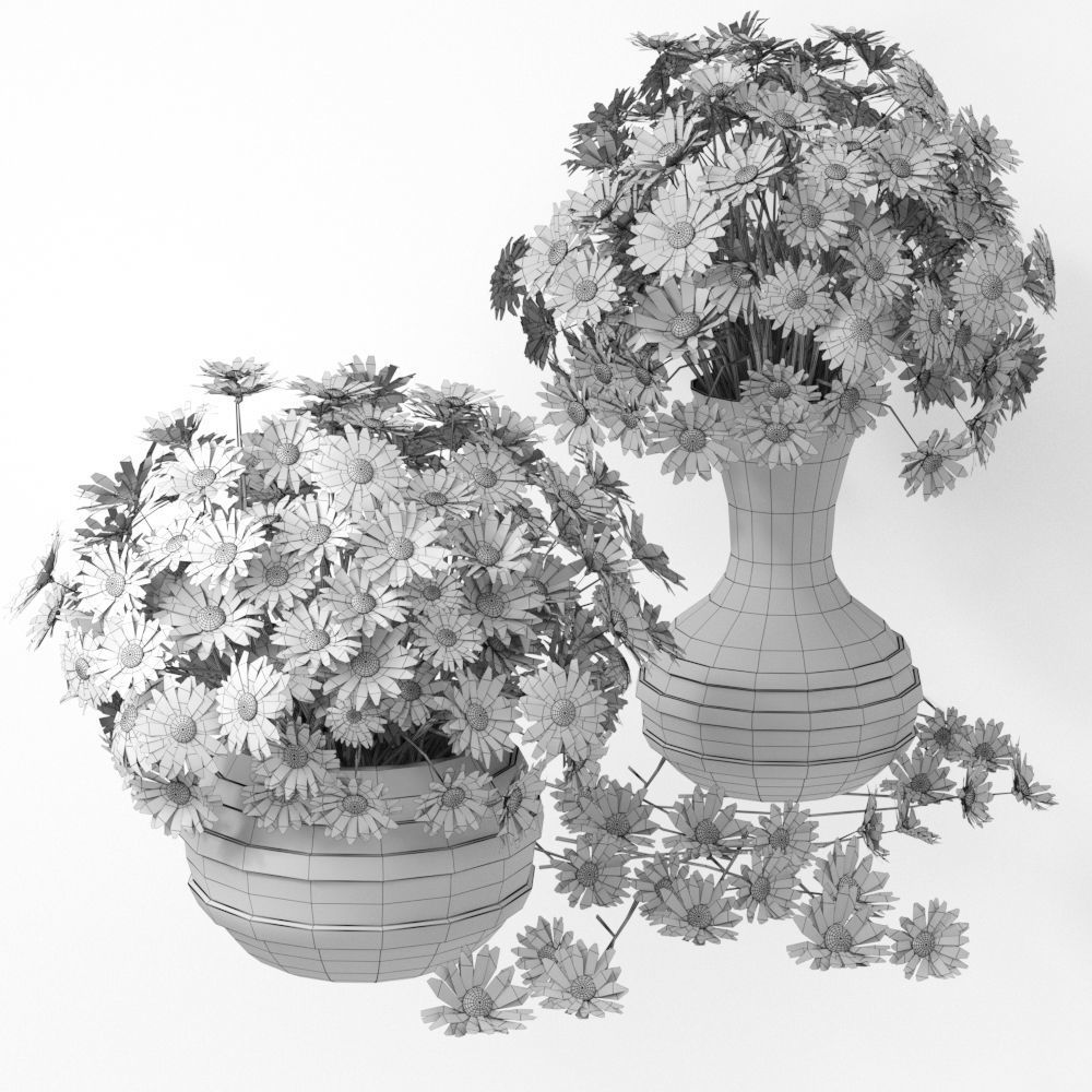 Realistic Daisy Chamomile Bouquet Vase 3D model_5