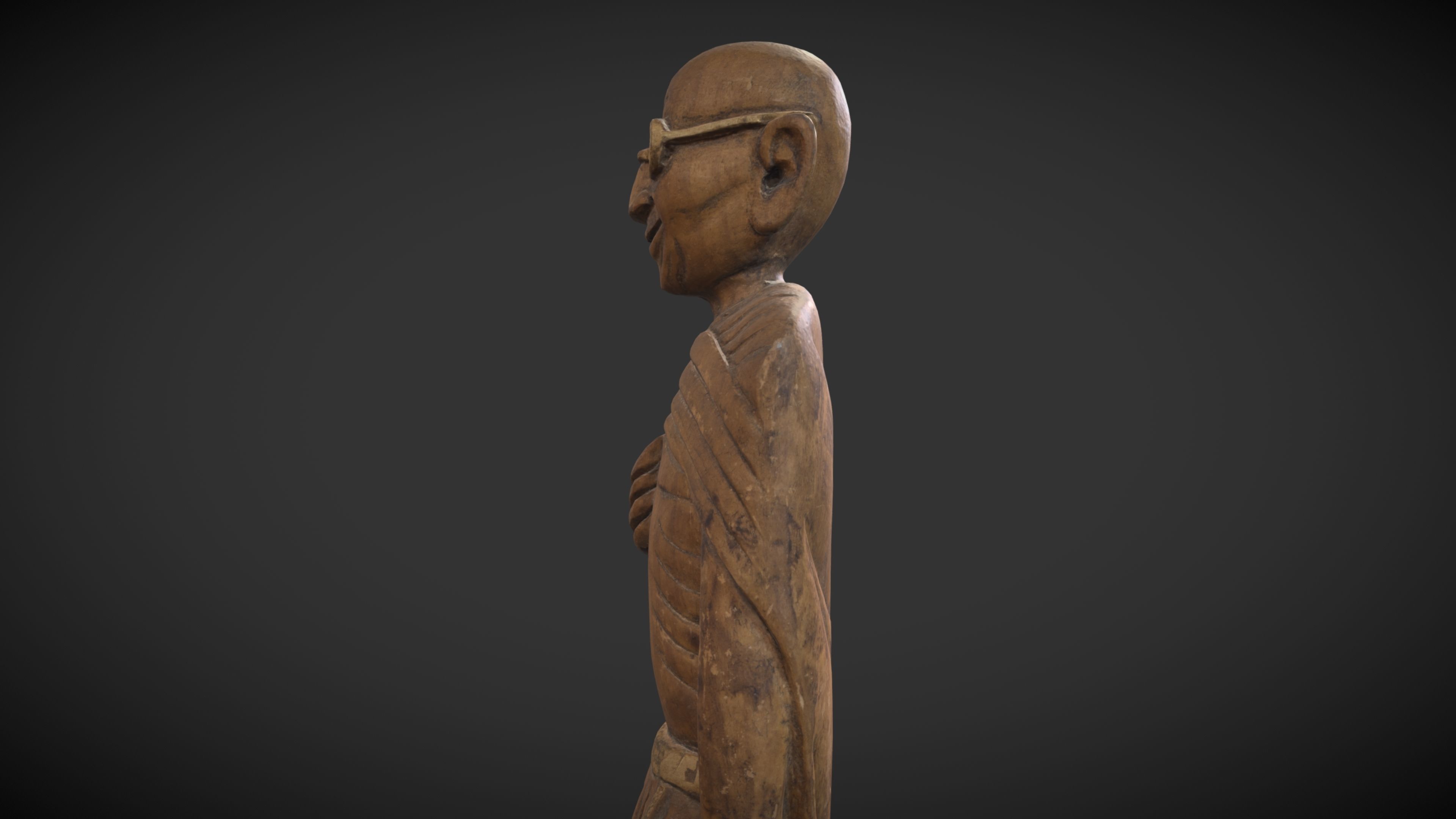 Wooden Gandhi v2 Low-poly 3D model_7