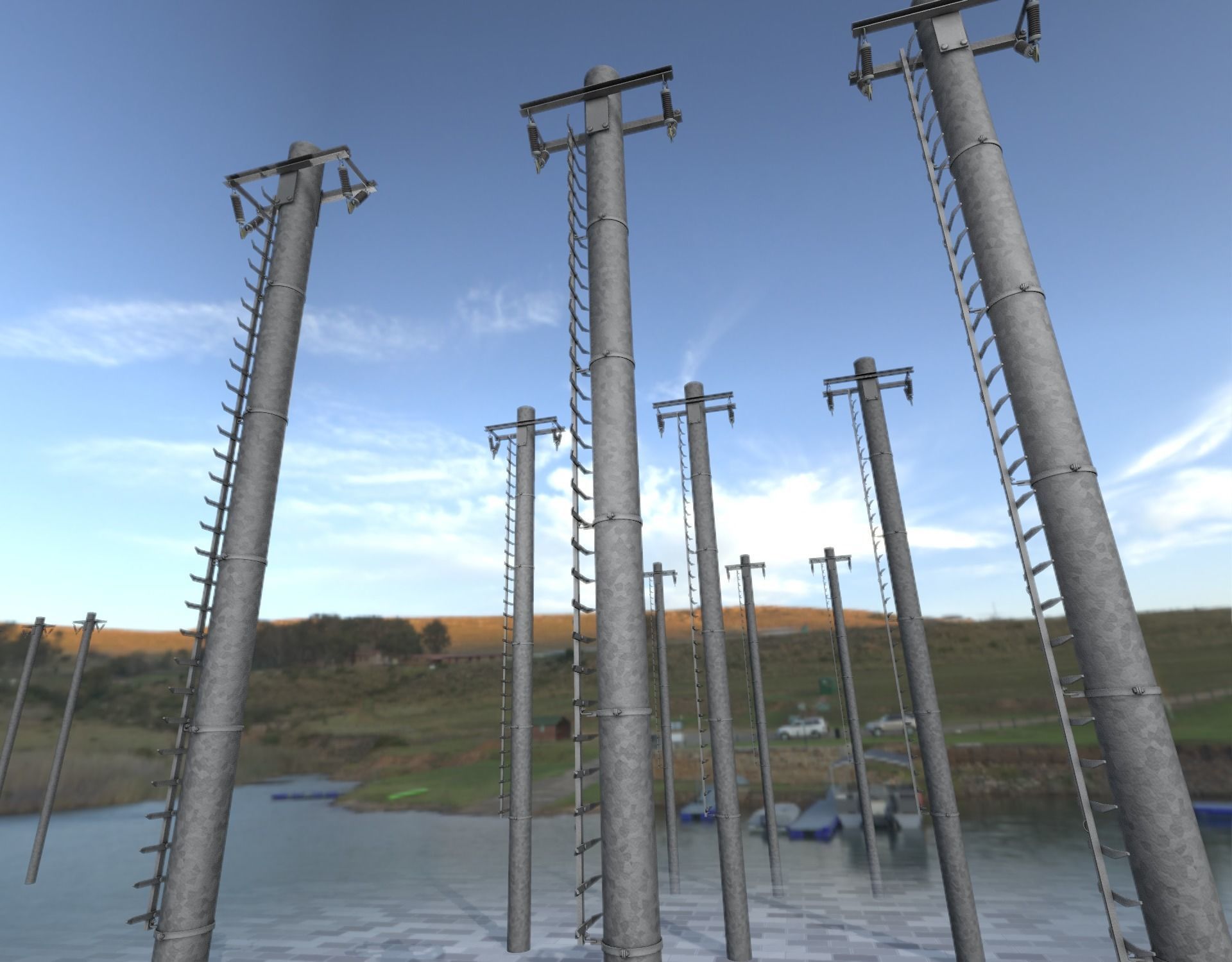 Iron Power Pole with ladder - Objekt 064 Low-poly 3D model_33