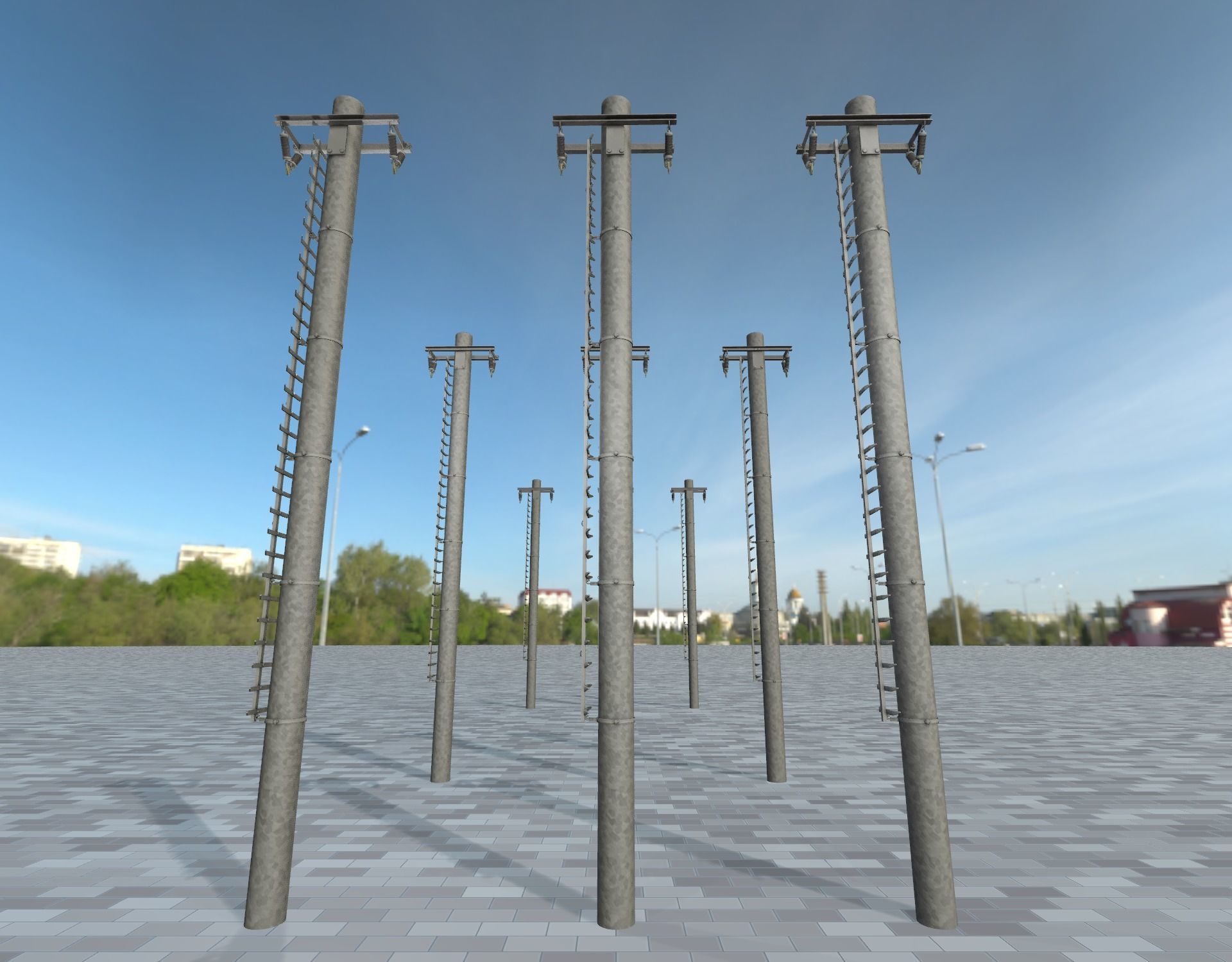 Iron Power Pole with ladder - Objekt 064 Low-poly 3D model_5