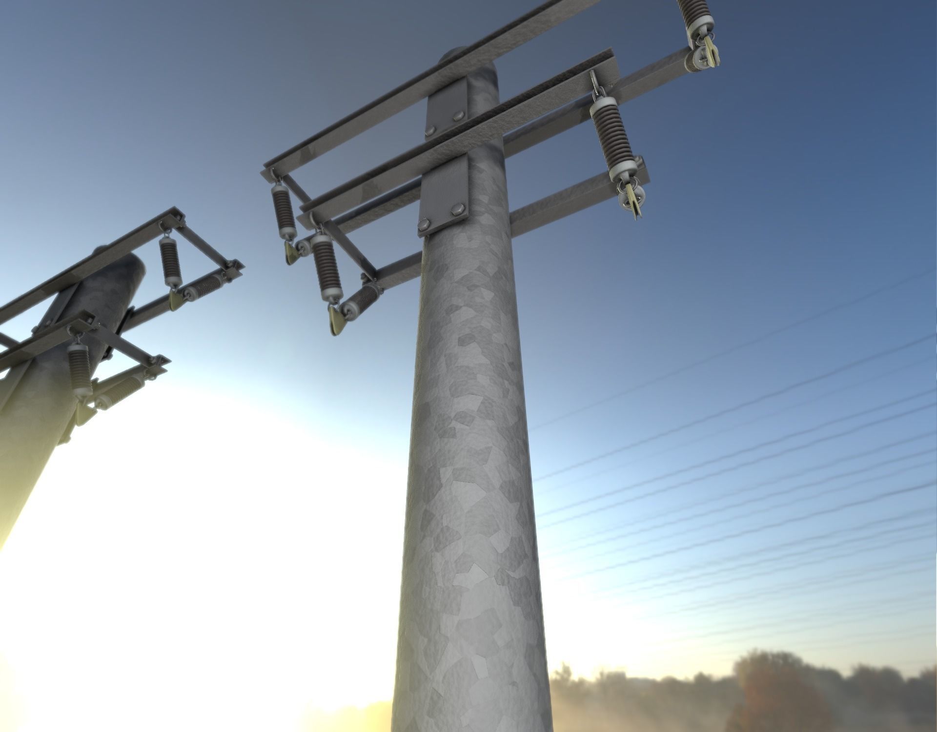 Steel power pole without ladder - Objekt  065 Low-poly 3D model_23
