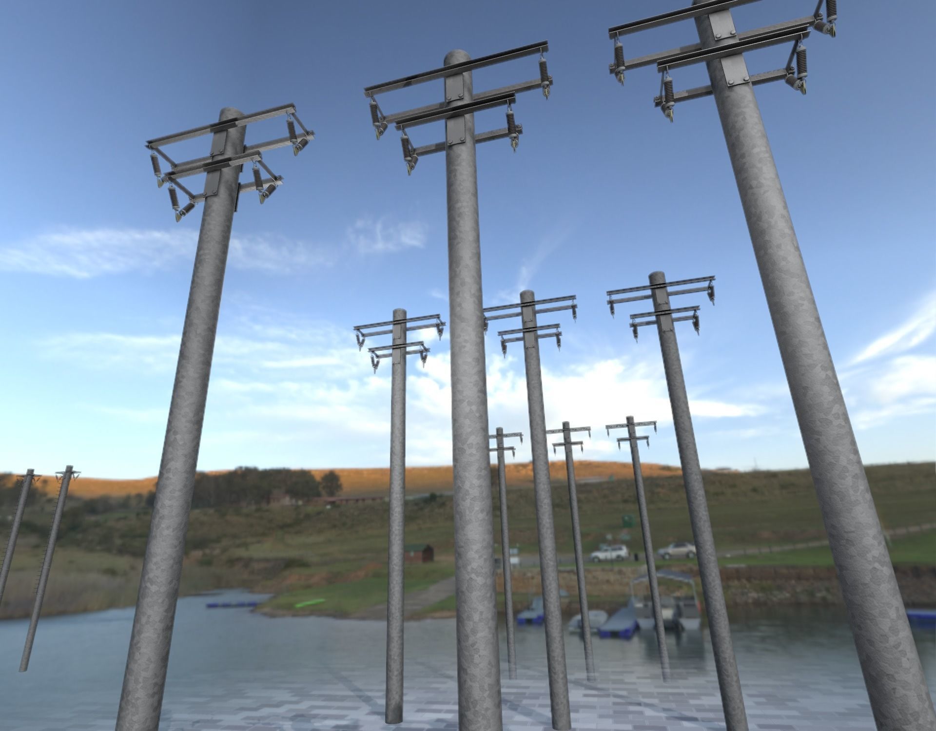 Steel power pole without ladder - Objekt  065 Low-poly 3D model_32