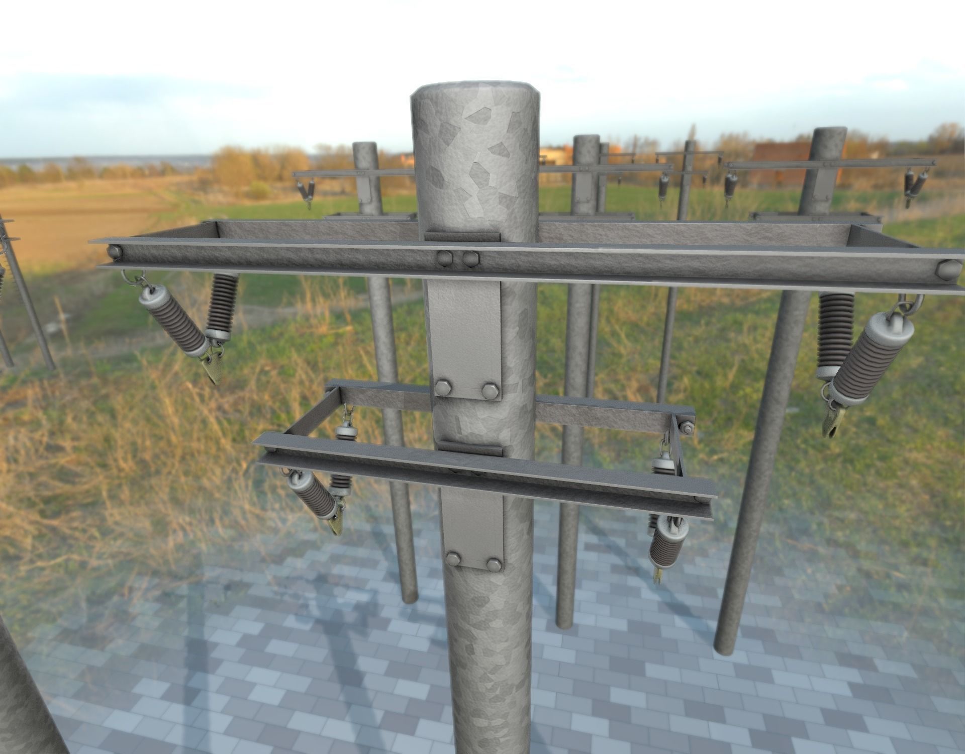 Steel power pole without ladder - Objekt  065 Low-poly 3D model_33