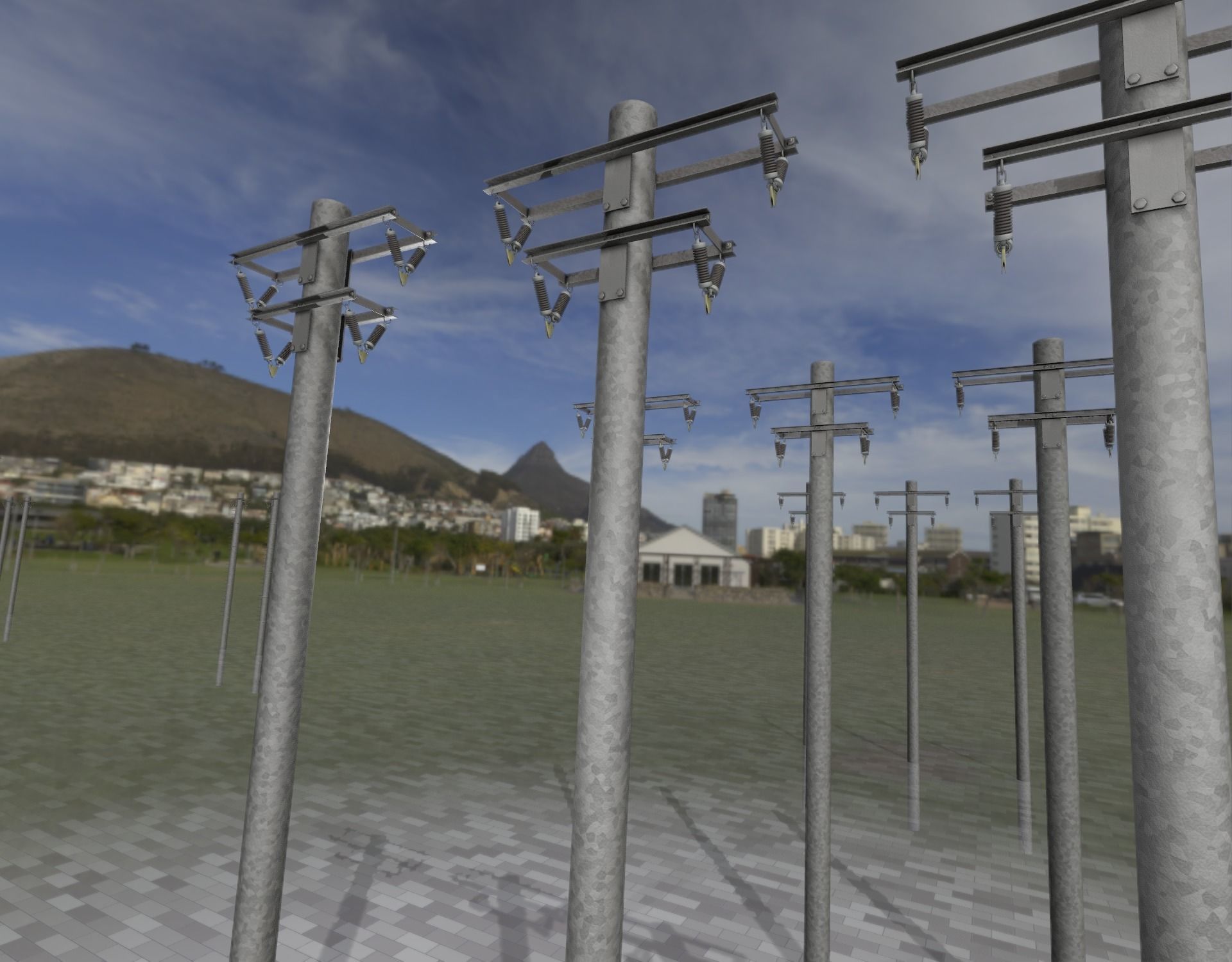 Steel power pole without ladder - Objekt  065 Low-poly 3D model_10