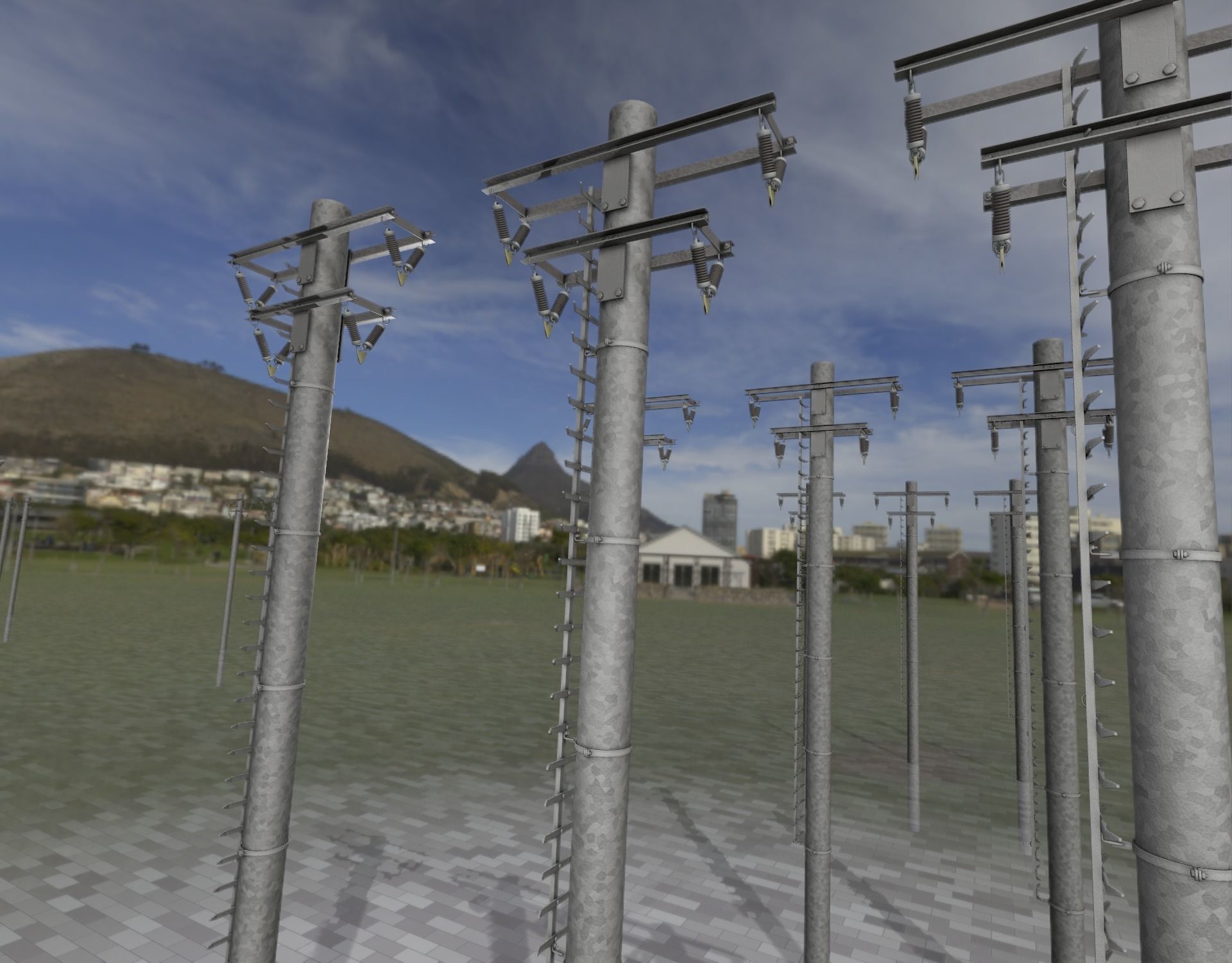 Steel power pole with ladder - Objekt 066 Low-poly 3D model_3