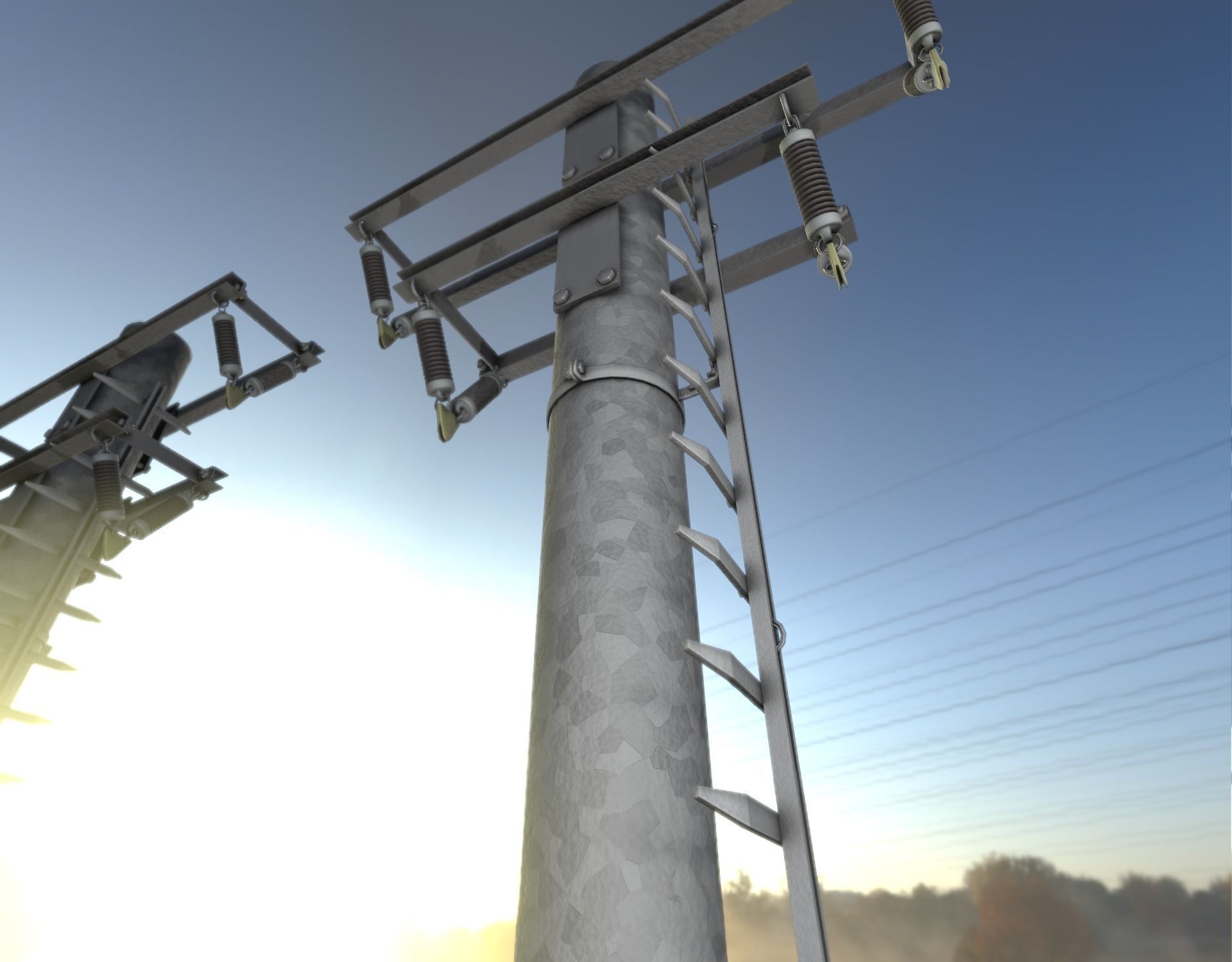 Steel power pole with ladder - Objekt 066 Low-poly 3D model_23