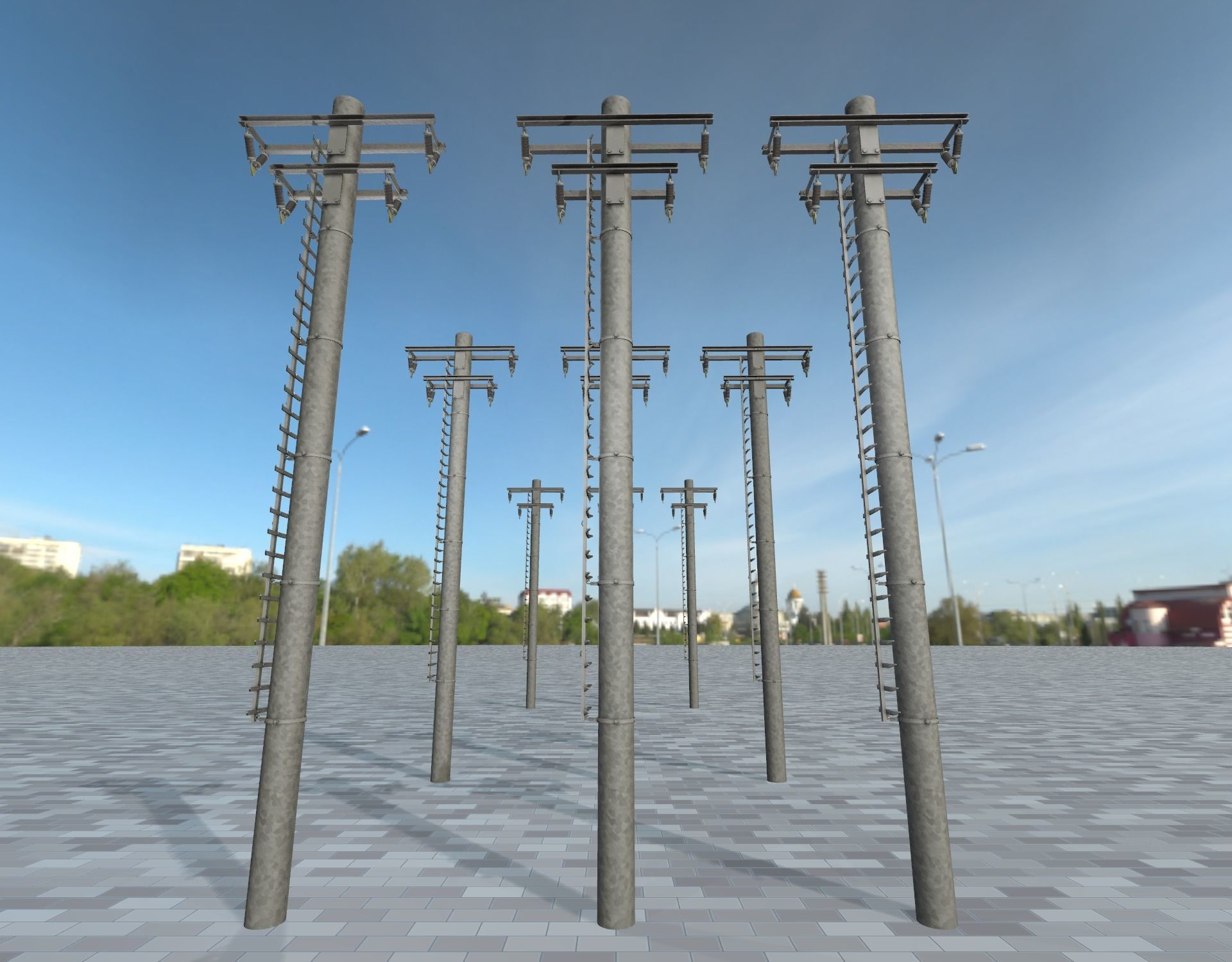 Steel power pole with ladder - Objekt 066 Low-poly 3D model_4