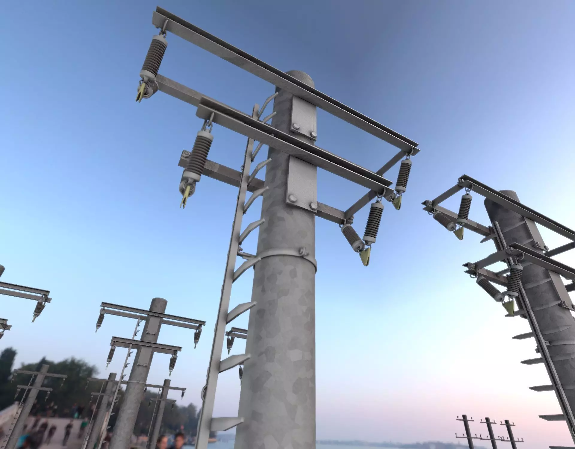Steel power pole with ladder - Objekt 066 Low-poly 3D model_0