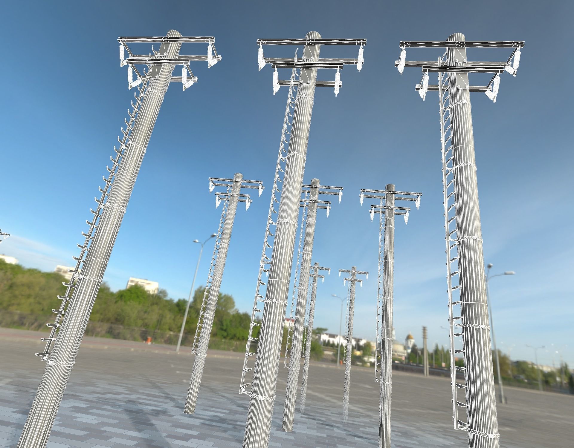 Steel power pole with ladder - Objekt 066 Low-poly 3D model_10