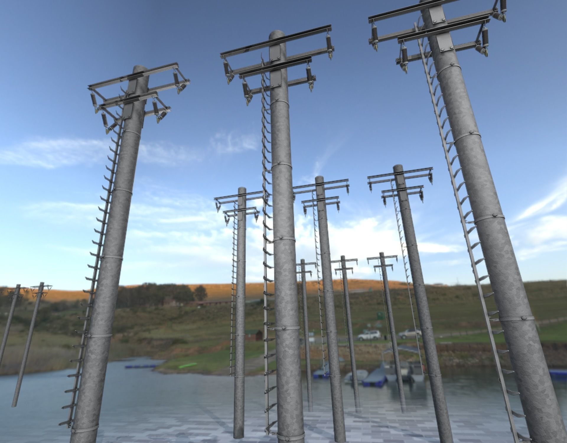 Steel power pole with ladder - Objekt 066 Low-poly 3D model_32