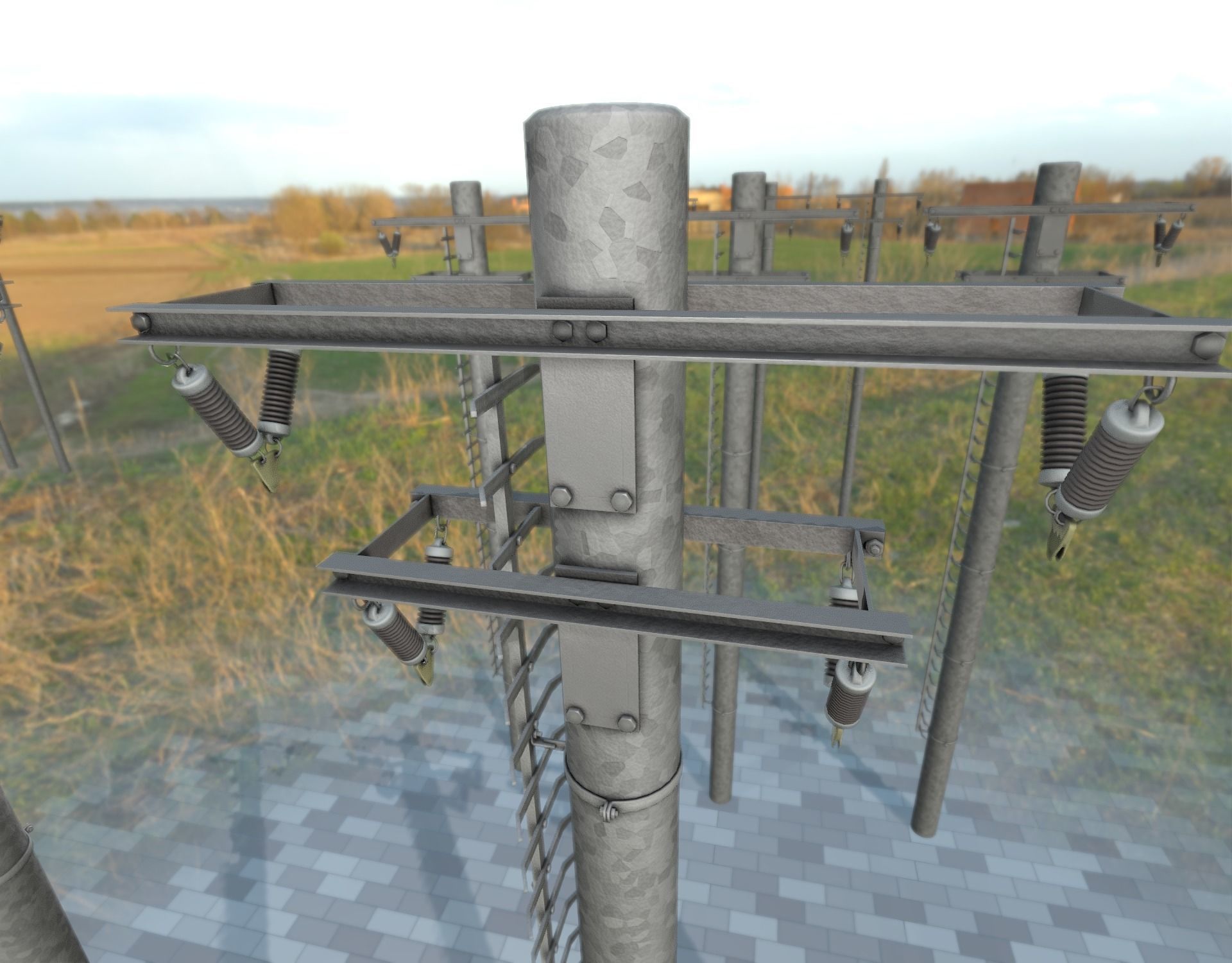 Steel power pole with ladder - Objekt 066 Low-poly 3D model_33