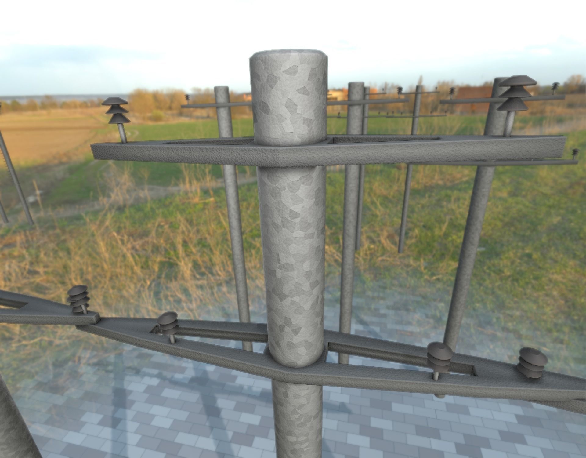 Iron power pole without ladder - Objekt  067 Low-poly 3D model_33