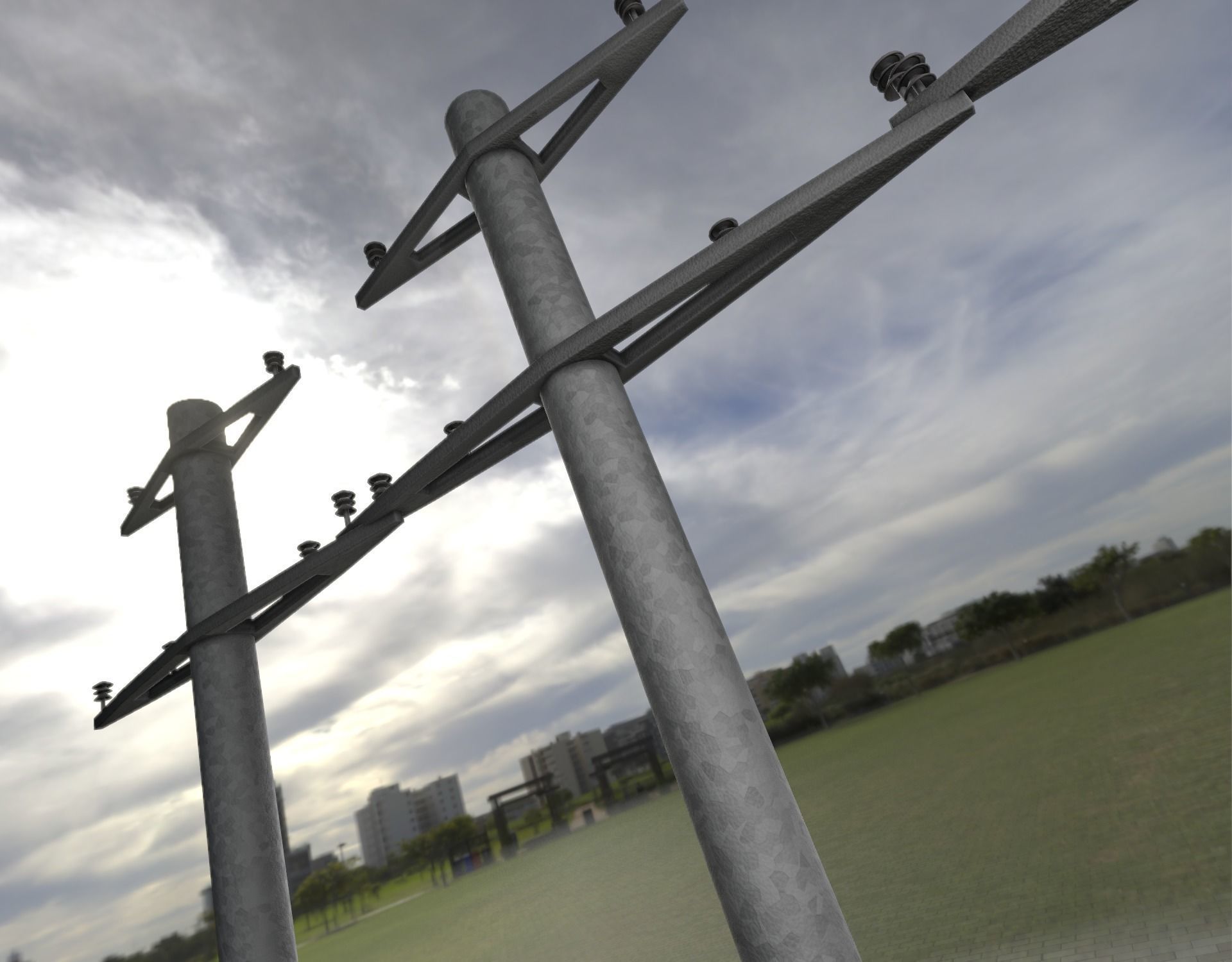 Iron power pole without ladder - Objekt  067 Low-poly 3D model_48