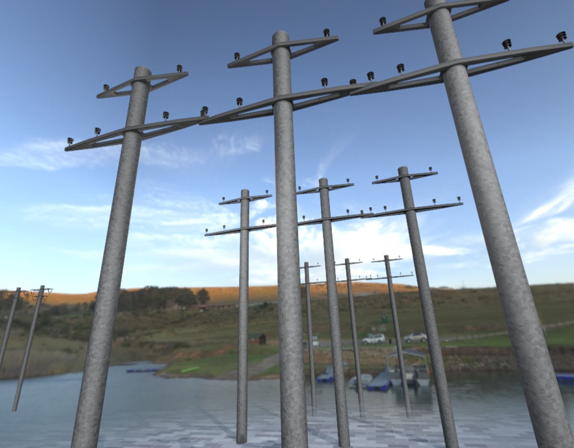 Iron power pole without ladder - Objekt  067 Low-poly 3D model_32