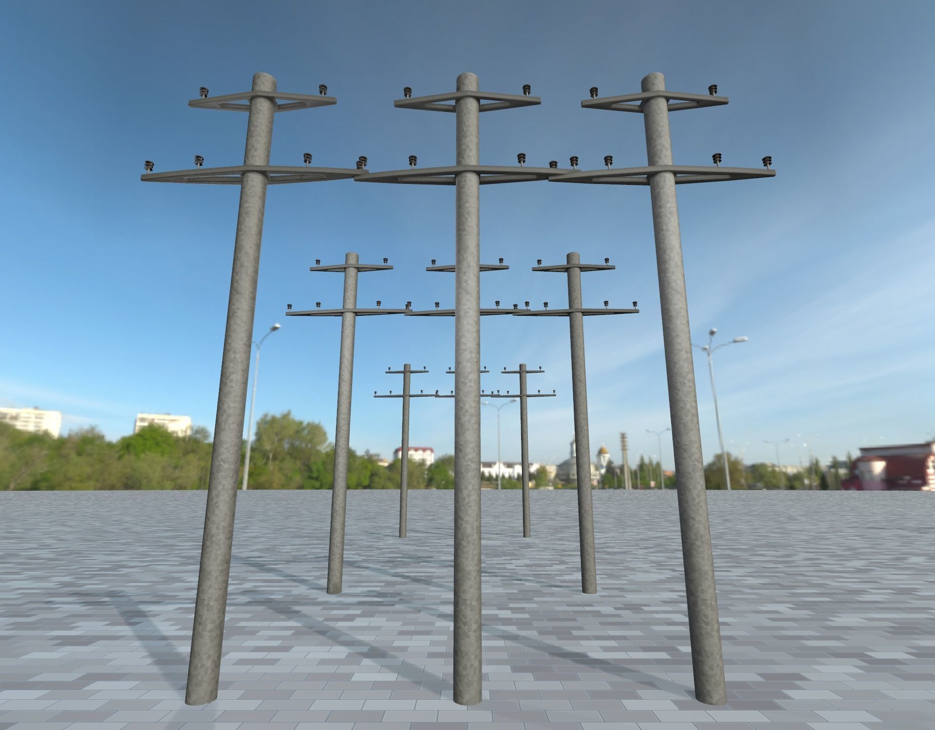Iron power pole without ladder - Objekt  067 Low-poly 3D model_2